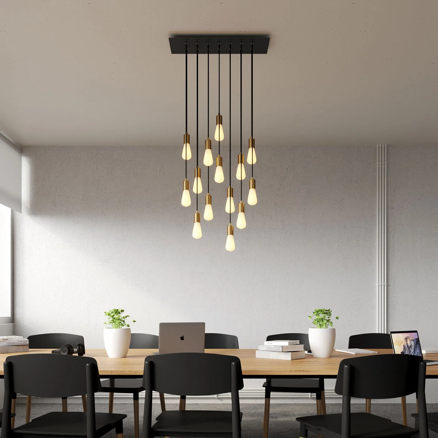 Pendelleuchte mit 14 Abhängungen und rechteckigem XXL Rose-One 675 mm Baldachin mit Metall-Details – Mattschwarz - Image 2