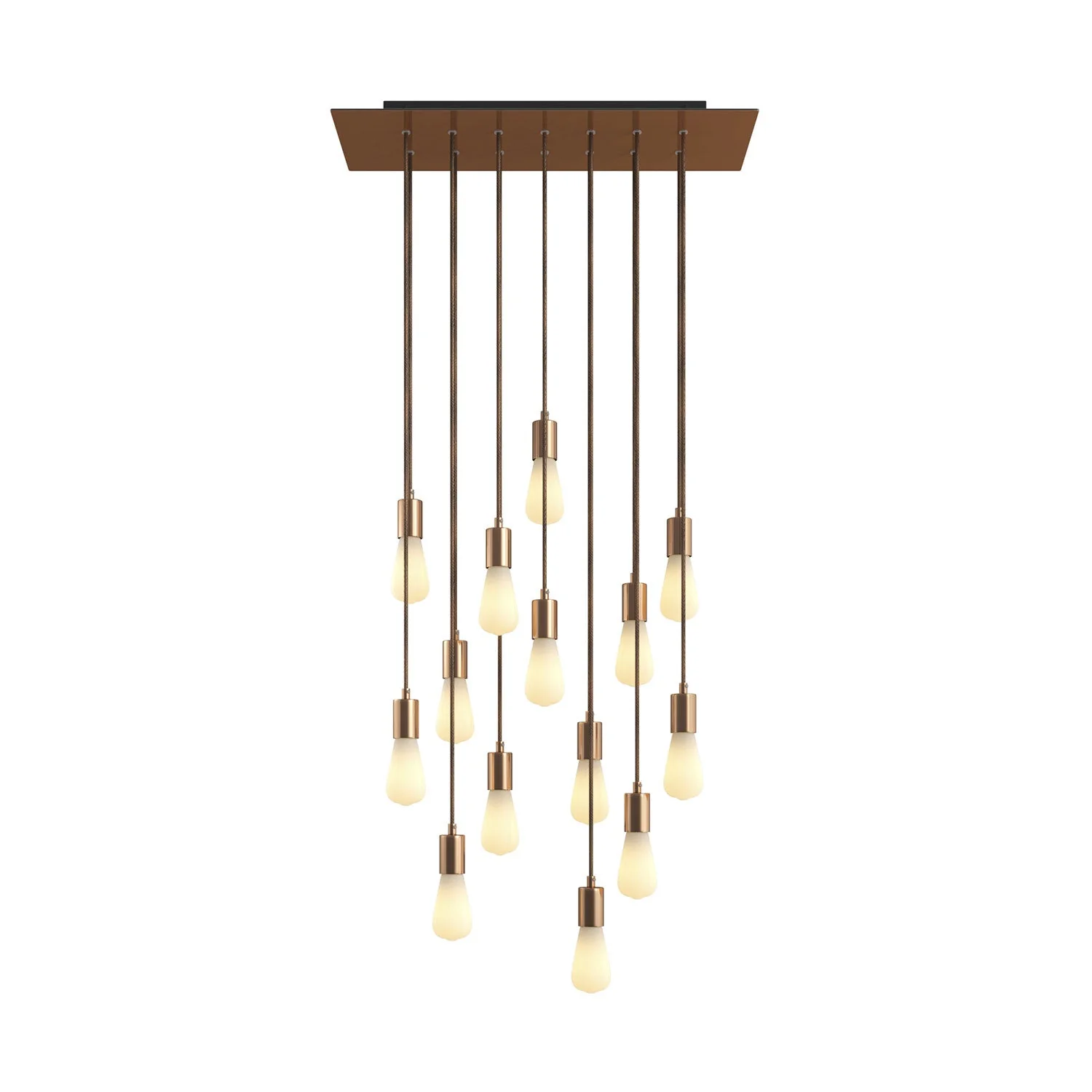 Pendelleuchte mit 14 Abhängungen und XXL Rose-One rechteckig 675 mm mit Metall-Optik – Satin-Kupfer