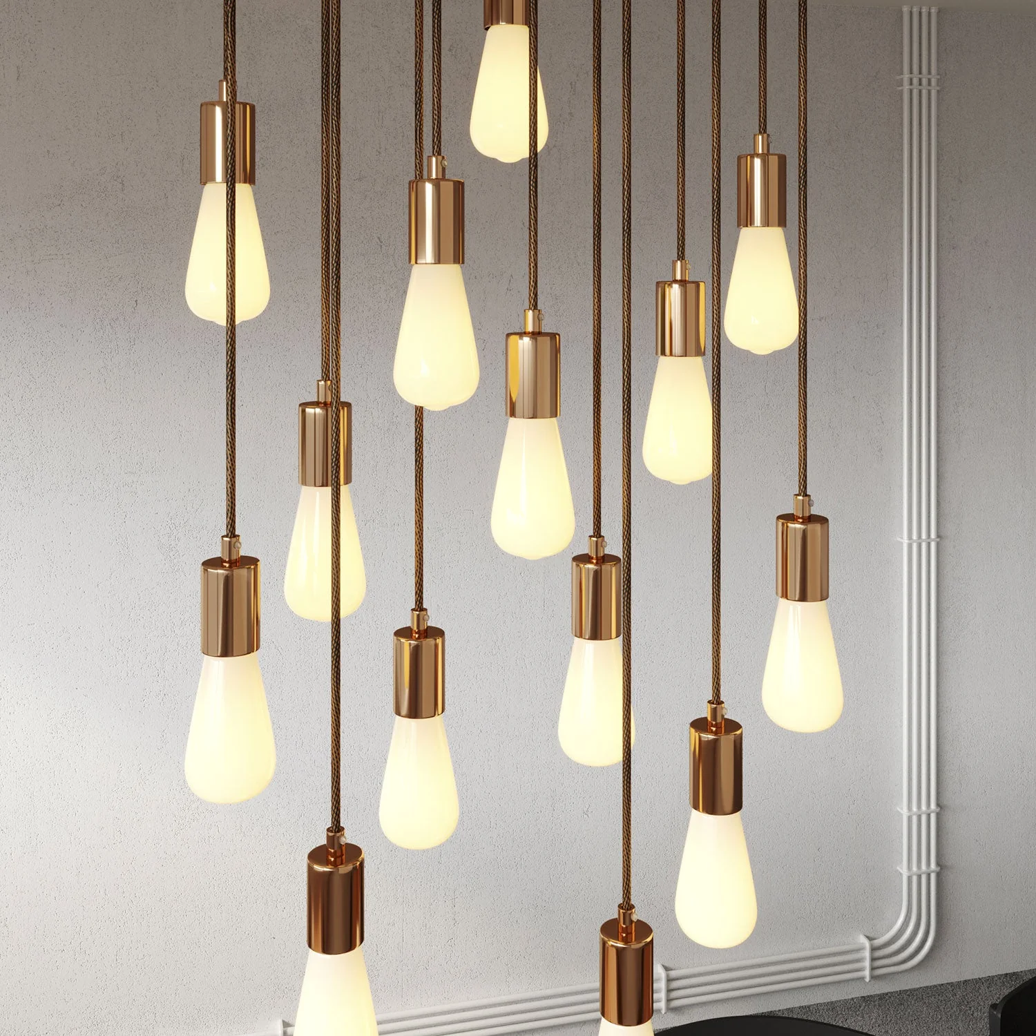 Pendelleuchte mit 14 Abhängungen und XXL Rose-One rechteckig 675 mm mit Metall-Optik – Satin-Kupfer - Image 3