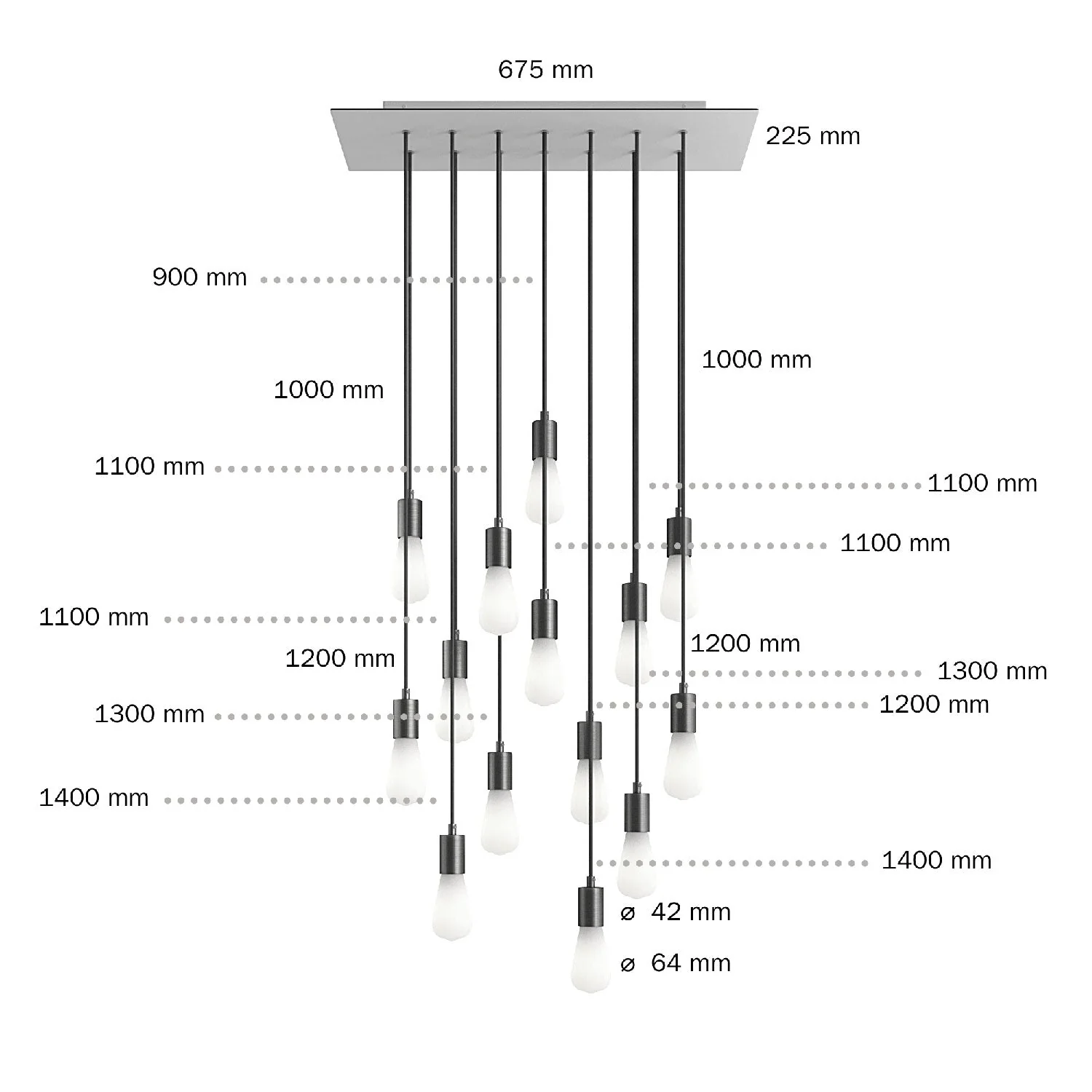 Pendelleuchte mit 14 Abhängungen und XXL Rose-One rechteckig 675 mm mit Metall-Optik – Satin-Kupfer - Image 6