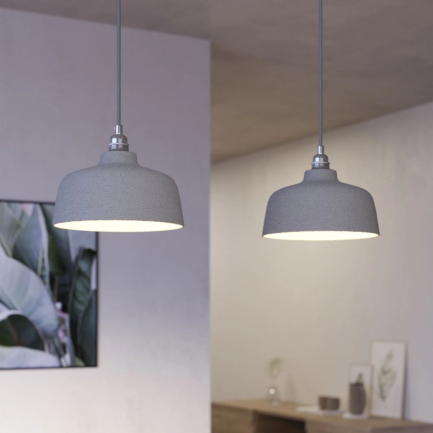Zweifach-Pendelleuchte mit XXL Rose-One rechteckig 675 mm und Coppa-Lampenschirm – Satinierter Stahl - Image 3