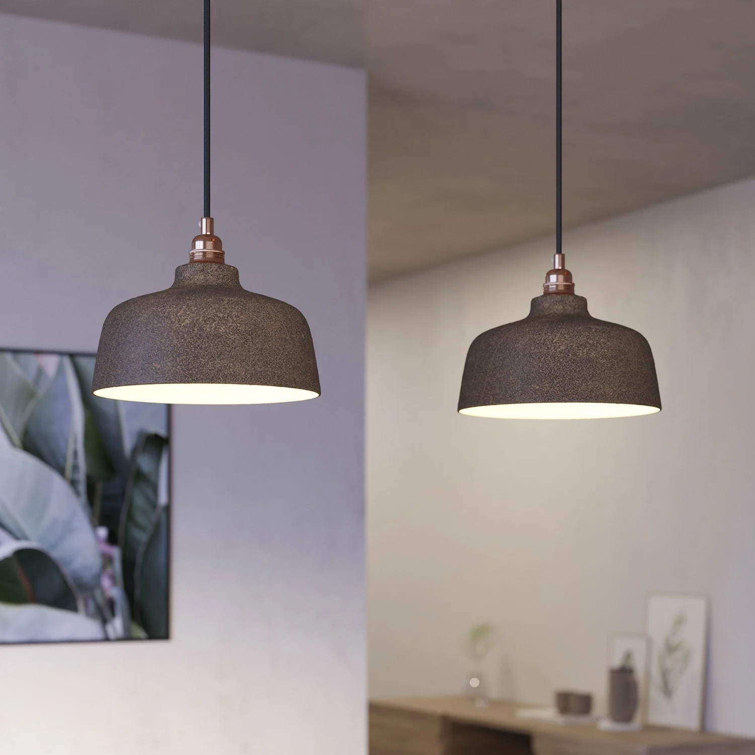 Pendelleuchte mit 2 Abhängungen und XXL Rose-One rechteckig 675 mm mit Coppa-Schirm – Matt Schwarz - Image 3
