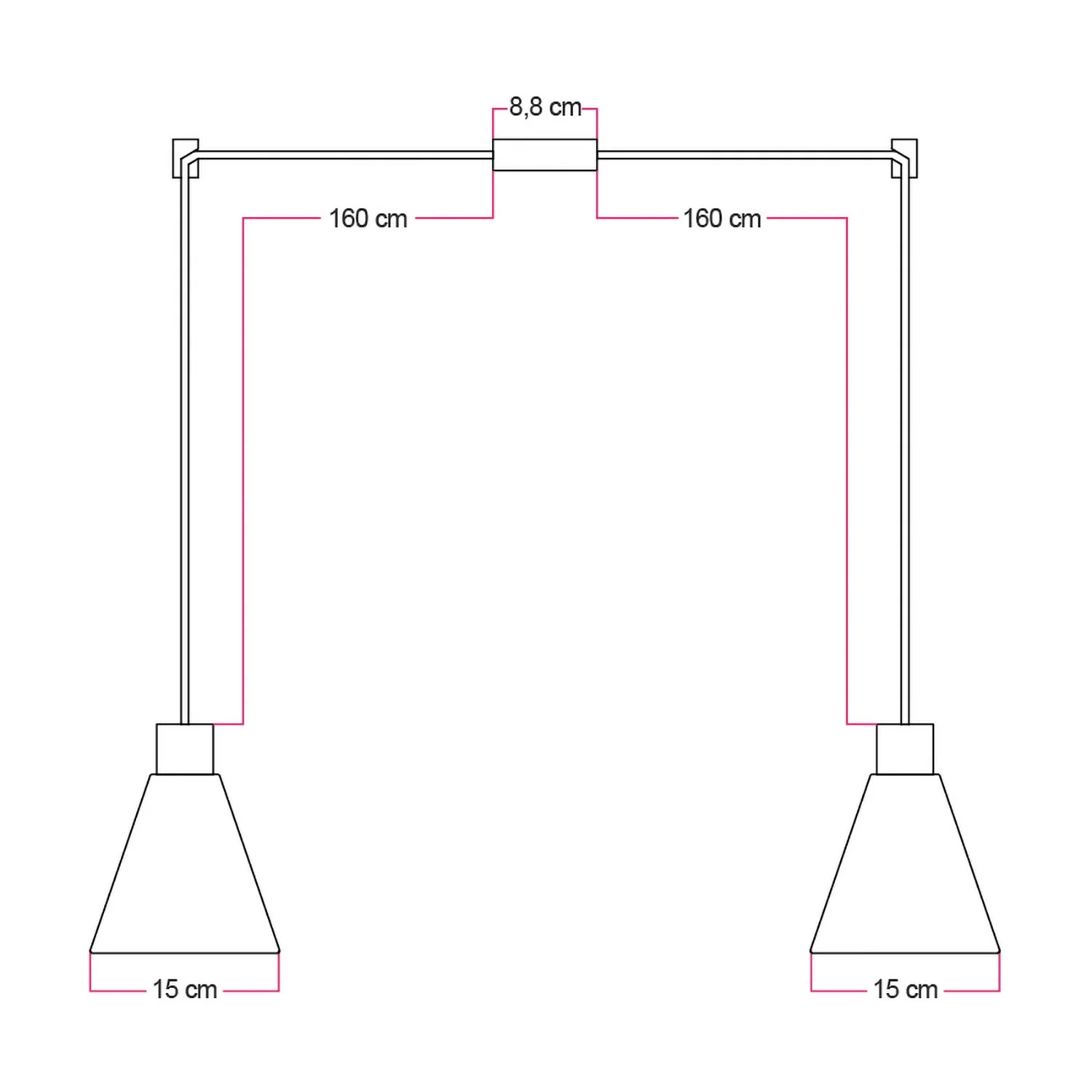 Pendelleuchte mit 2 Abhängungen und konischen Lampenschirmen aus Holz – Satin-Kupfer - Image 4