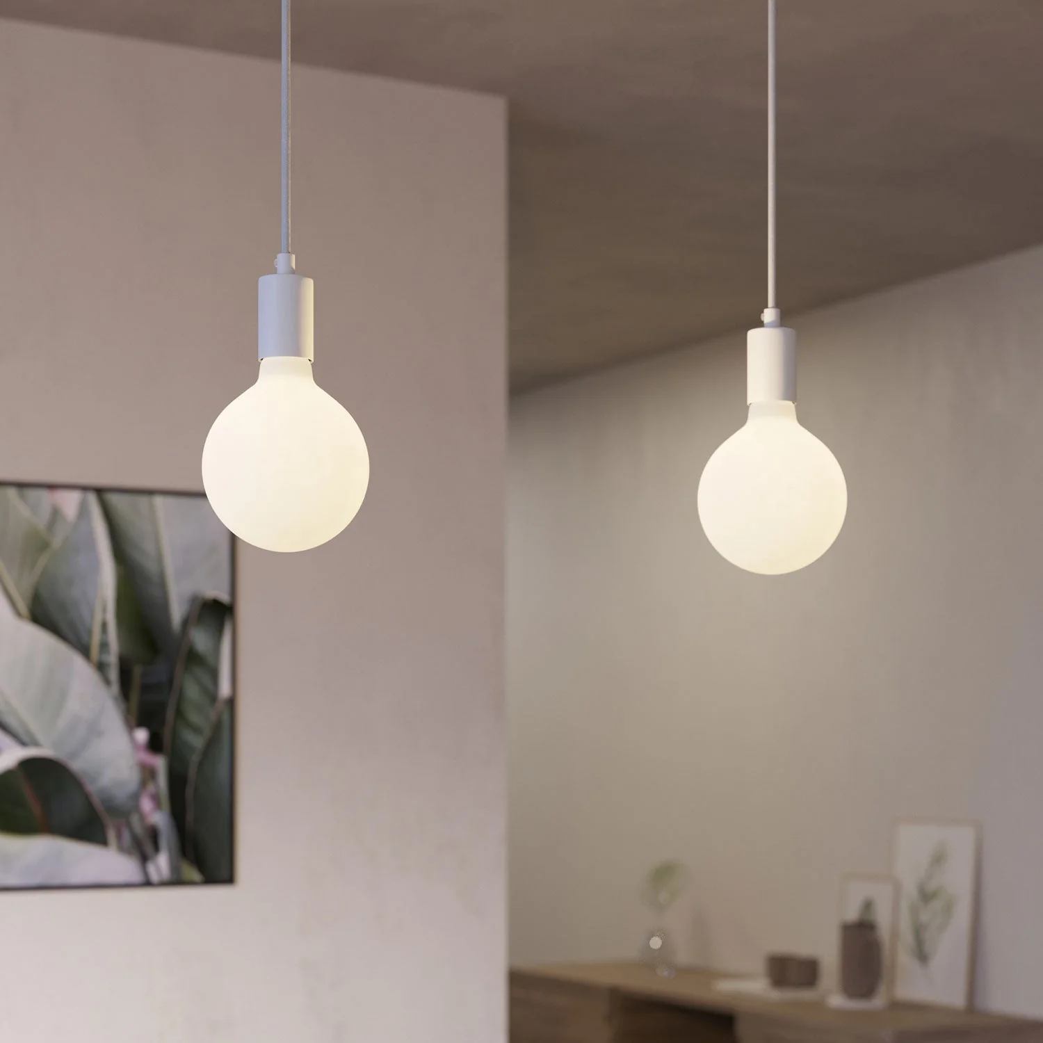 Pendelleuchte mit 2 Abhängungen und XXL Rose-One rechteckig 675 mm in Metall-Optik – Mattweiß - Image 3