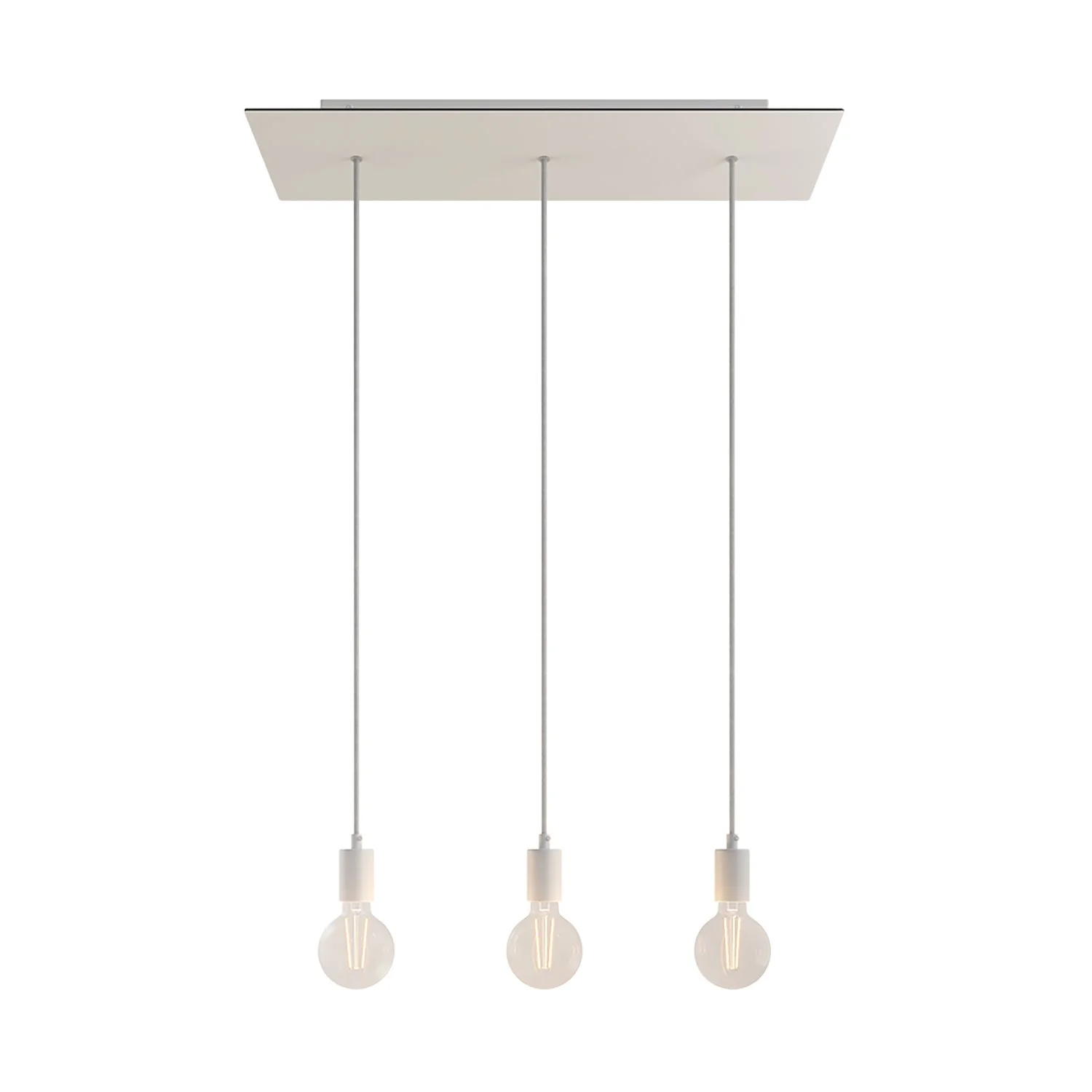 Pendelleuchte mit 3 Abgängen und XXL Rose-One rechteckig 675 mm mit Metalloberflächen – Mattweiß
