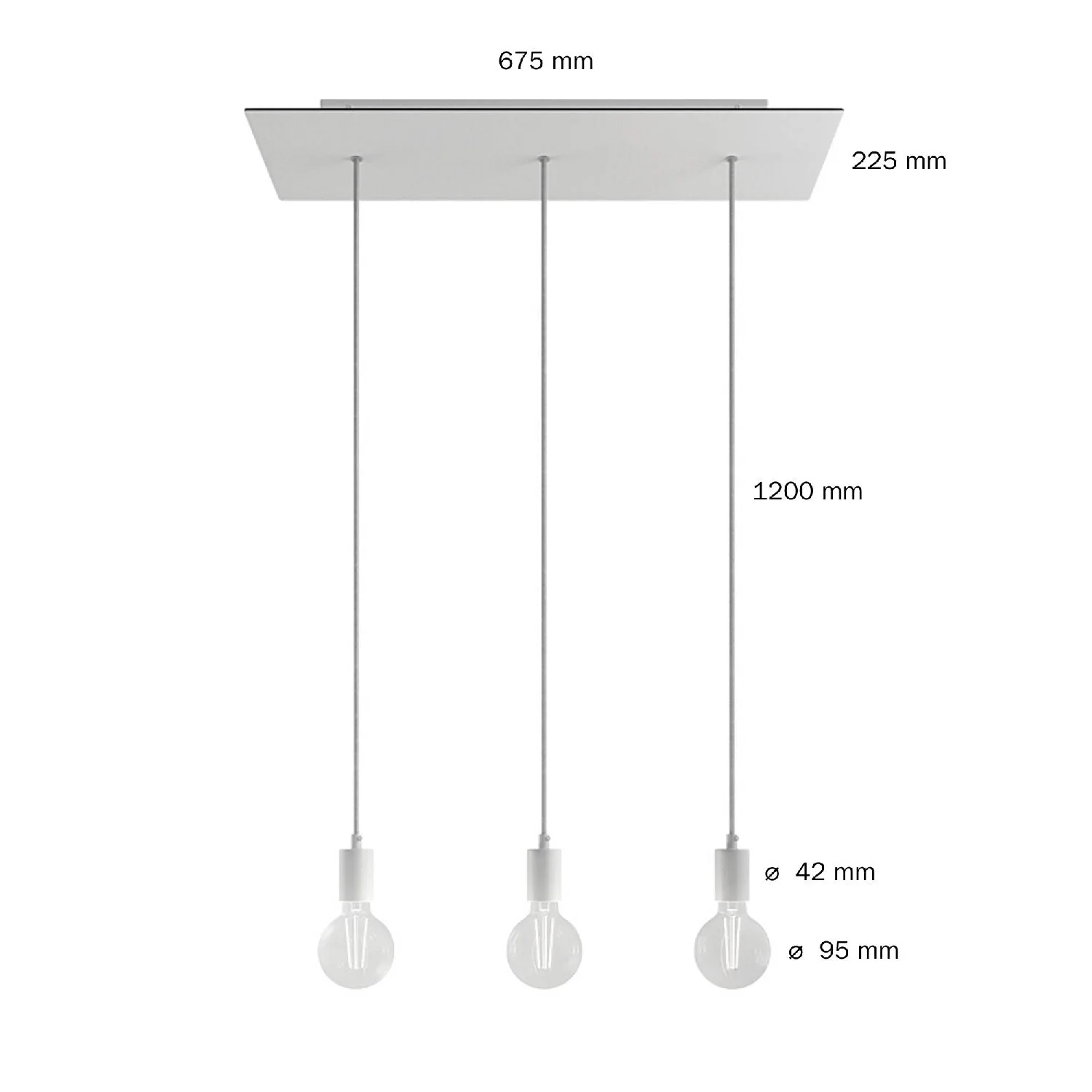 Pendelleuchte mit 3 Abgängen und XXL Rose-One rechteckig 675 mm mit Metalloberflächen – Mattweiß - Image 6