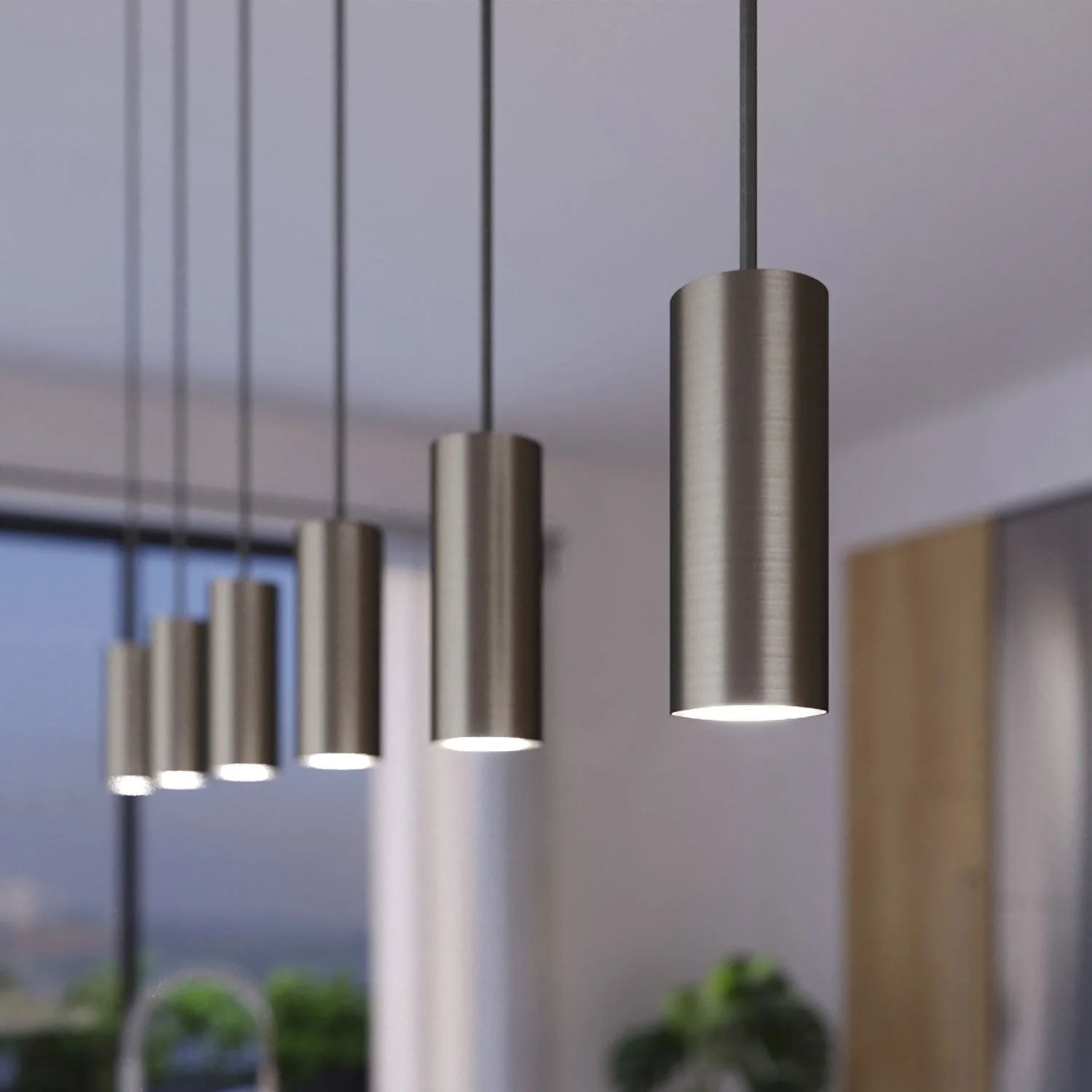Pendelleuchte mit 3 Abhängungen, XXL Rose-One rechteckig 675 mm mit Metallschirm Tub-E14 – Satiniertes Stahl - Image 3