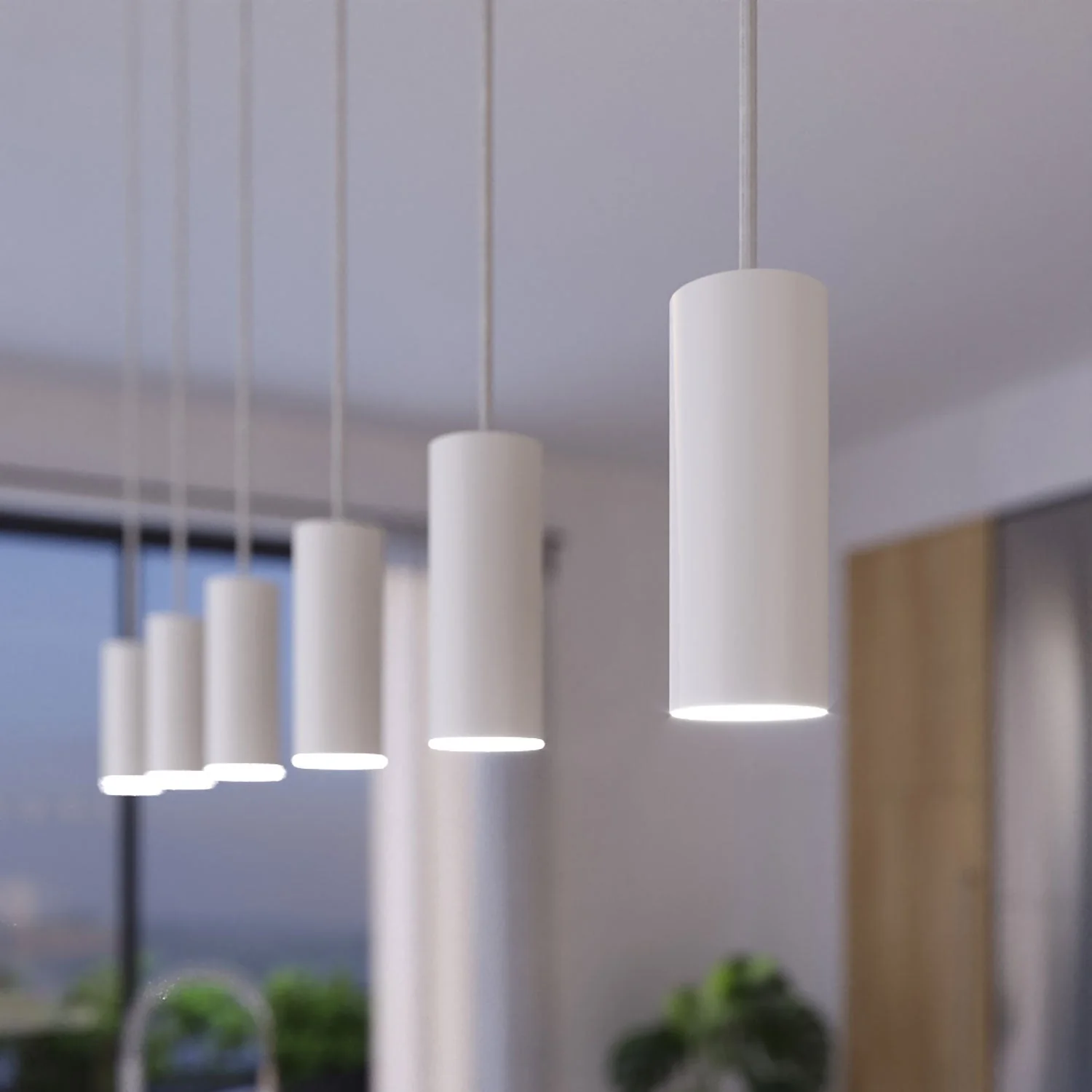 Pendelleuchte mit 3 Abhängungen, XXL Rose-One rechteckig 675 mm und Tub-E14 Metallschirm – Mattweiß - Image 3