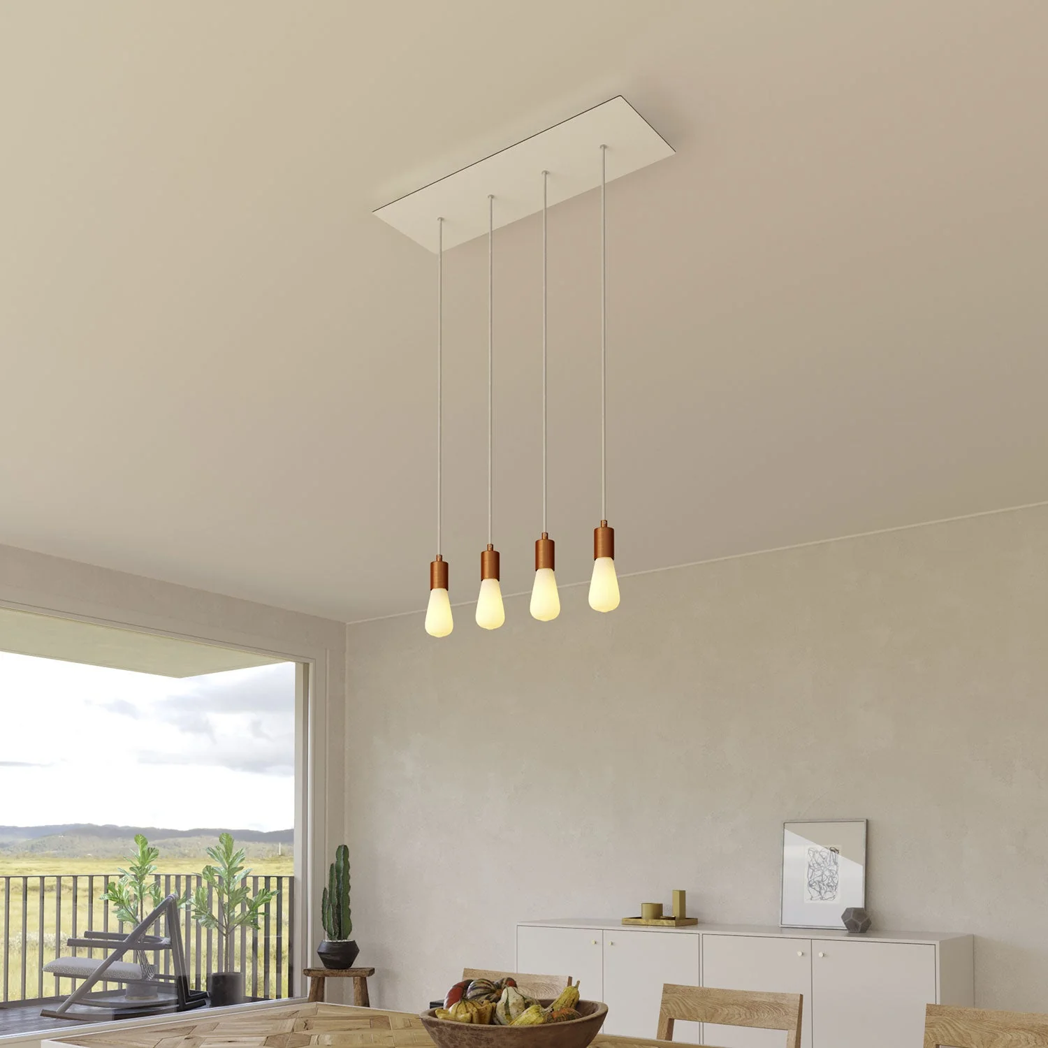 Pendelleuchte mit 4 Abgängen und XXL Rose-One rechteckig 675 mm mit Metallfinish – Mattweiß - Image 2