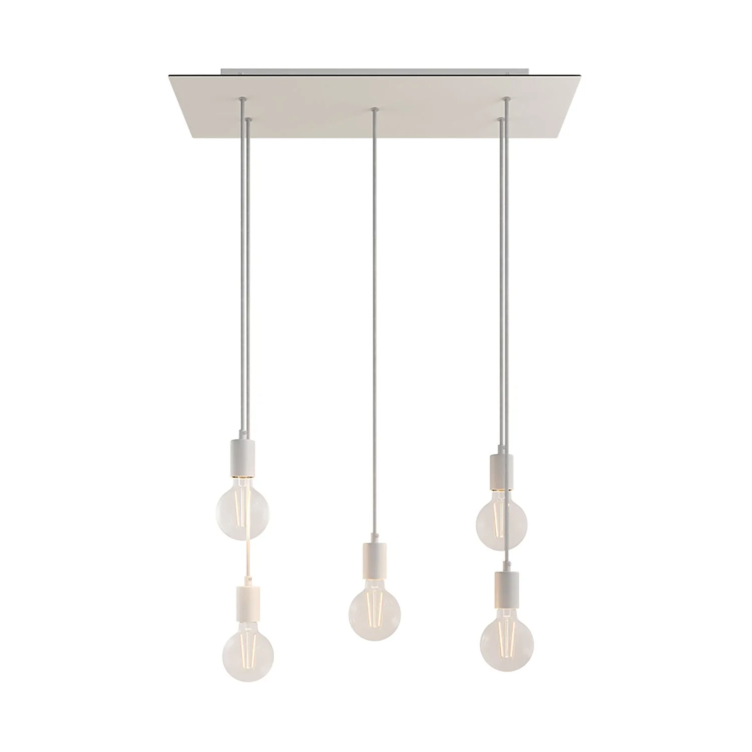 Pendelleuchte mit 5 Abhängungen und XXL Rose-One rechteckig 675 mm mit Metallbeschlägen – Mattweiß