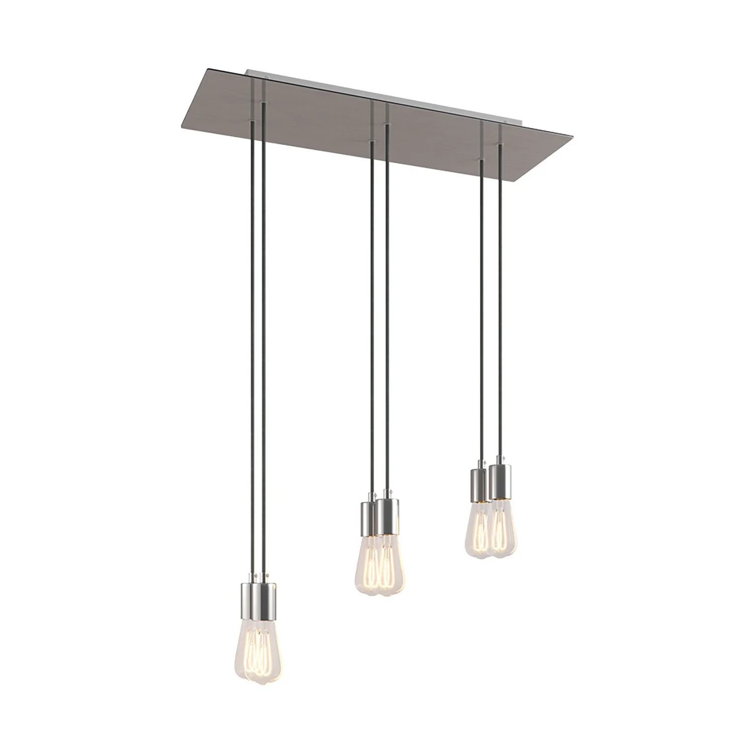 Pendelleuchte mit 6 Abhängungen mit XXL Rose-One-Rechteck 675 mm mit Metallakzenten – Satiniertem Stahl
