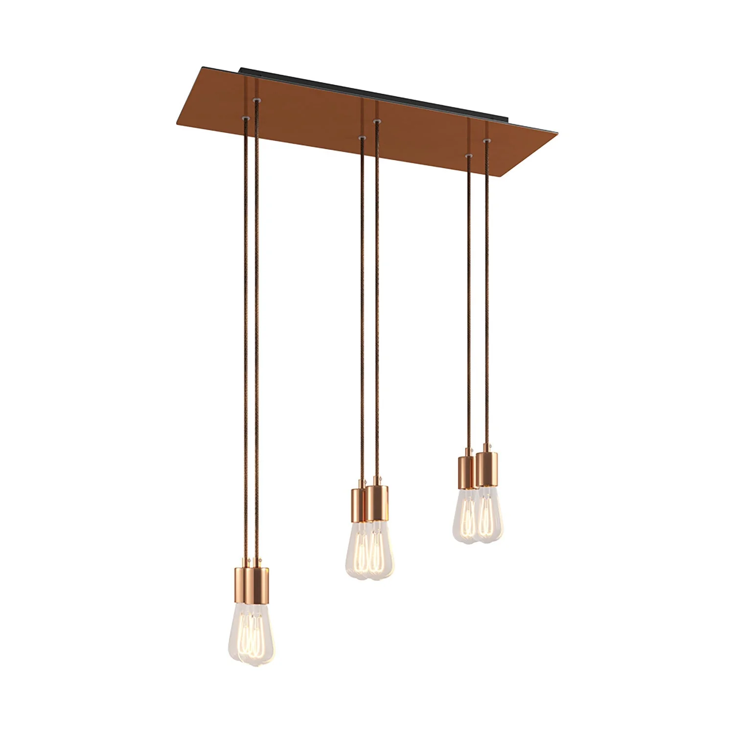 Pendelleuchte mit 6 Abhängungen und XXL Rose-One rechteckig 675 mm mit Metall-Finish – Satiniert Kupfer