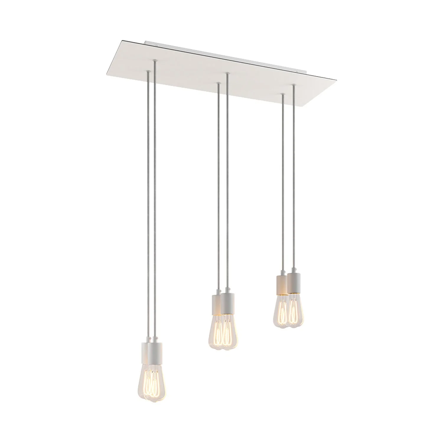 Pendelleuchte mit 6 Abhängungen und XXL Rose-One Rechteck 675 mm mit Metall-Finish – Mattweiß