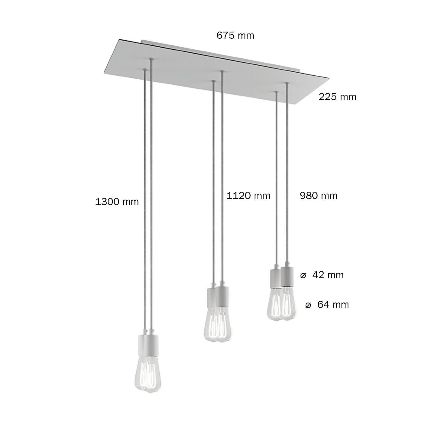 Pendelleuchte mit 6 Abhängungen und XXL Rose-One Rechteck 675 mm mit Metall-Finish – Mattweiß - Image 6