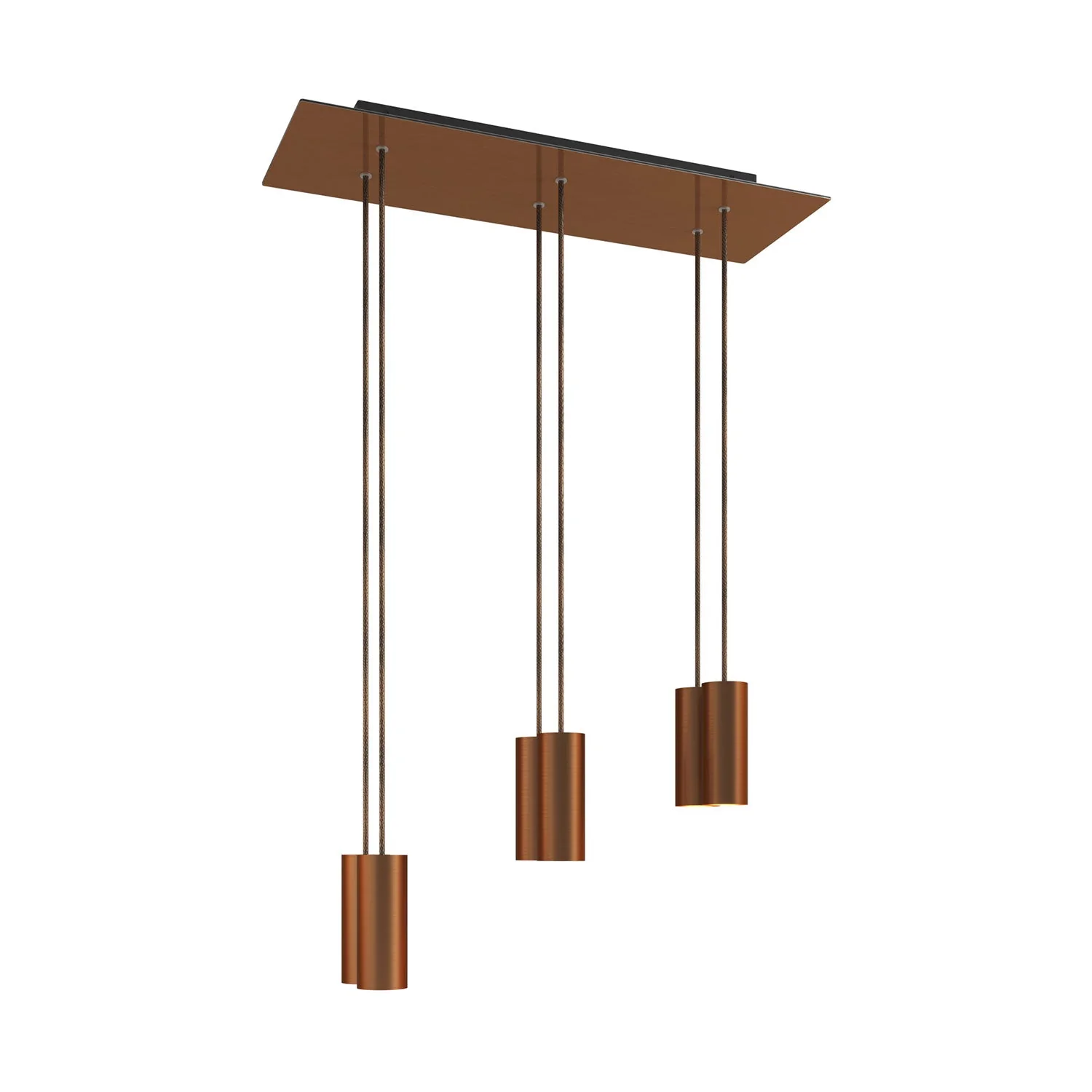 Pendelleuchte mit 6 Abhängungen und XXL Rose-One rechteckig 675 mm mit Metallschirm Tub-E14 – satiniertes Kupfer