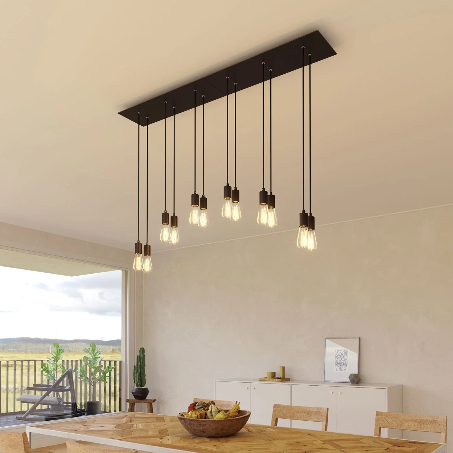 Pendelleuchte mit 6 Abhängungen und XXL Rose-One, rechteckig 675 mm, mit Metallakzenten – Mattschwarz - Image 2
