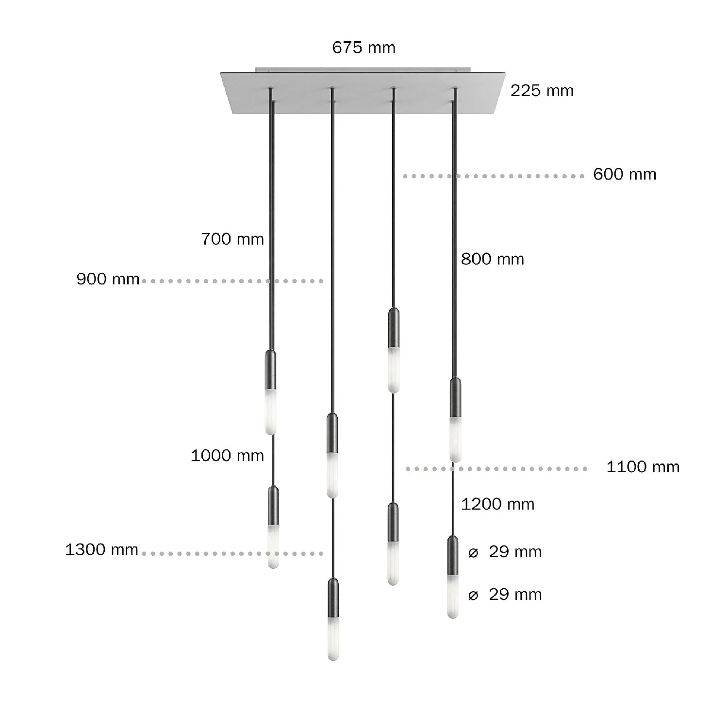 Pendelleuchte mit 8 Abhängungen und XXL Rose-One rechteckig 675 mm mit Metallfinish – Satinierter Stahl - Image 6