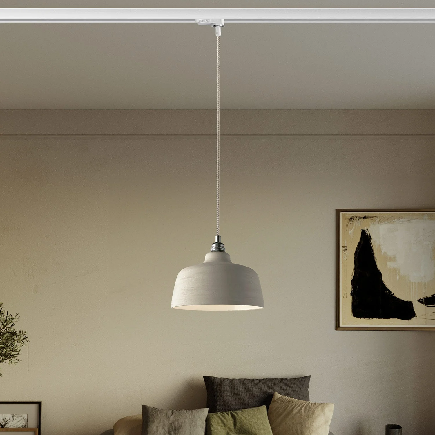 Pendelleuchte mit Coppa-Lampenschirm und Adapter für Stromschiene – Gestreiftes Taubengrau - Image 2