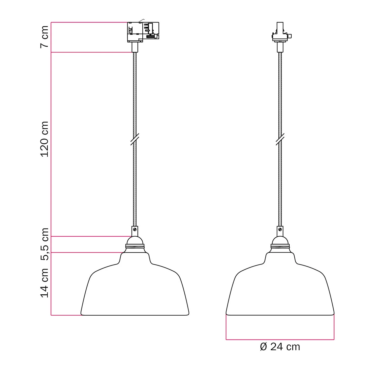 Pendelleuchte mit Coppa-Lampenschirm und Adapter für Stromschiene – Gestreiftes Taubengrau - Image 6