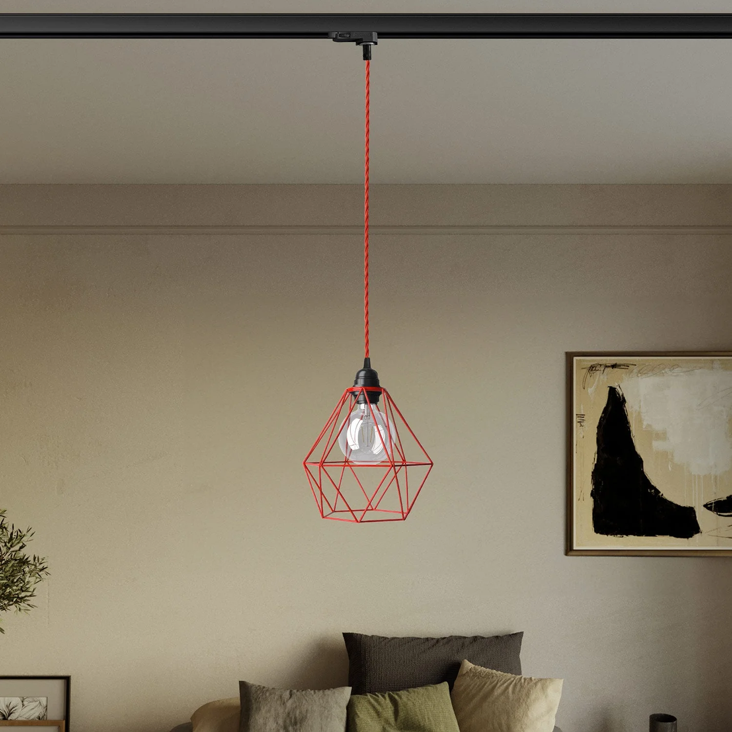 Pendelleuchte mit Käfigschirm Diamond für Schienensystem – Rot - Image 2