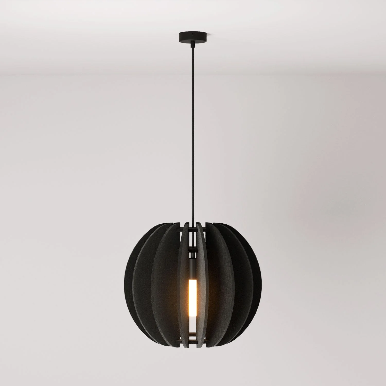 Pendelleuchte mit elliptischem LAMPSHHADE aus schallabsorbierendem Material – Schwarz melange