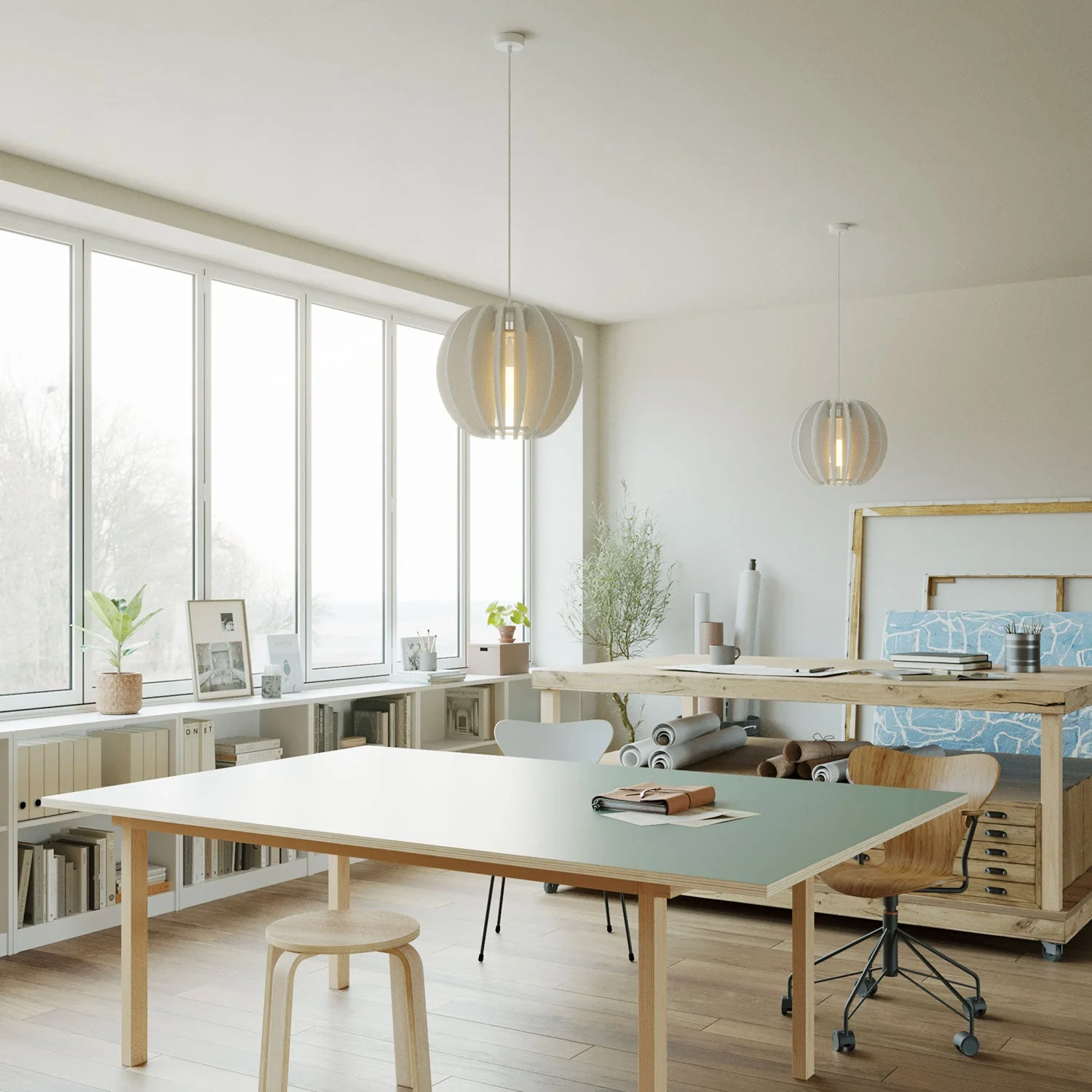 Pendelleuchte mit elliptischem LAMPSHADE aus schallabsorbierendem Material – Weiß meliert - Image 2