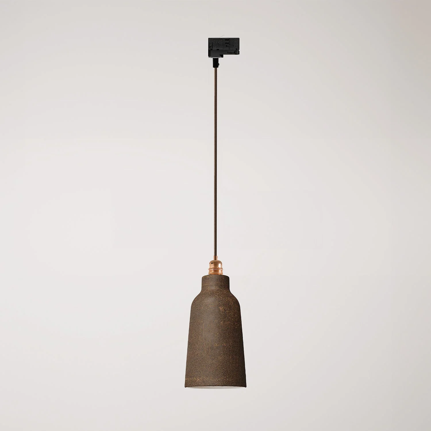 Hängelampe mit Flaschenschirm und Schienenadapter – Cortenoptik