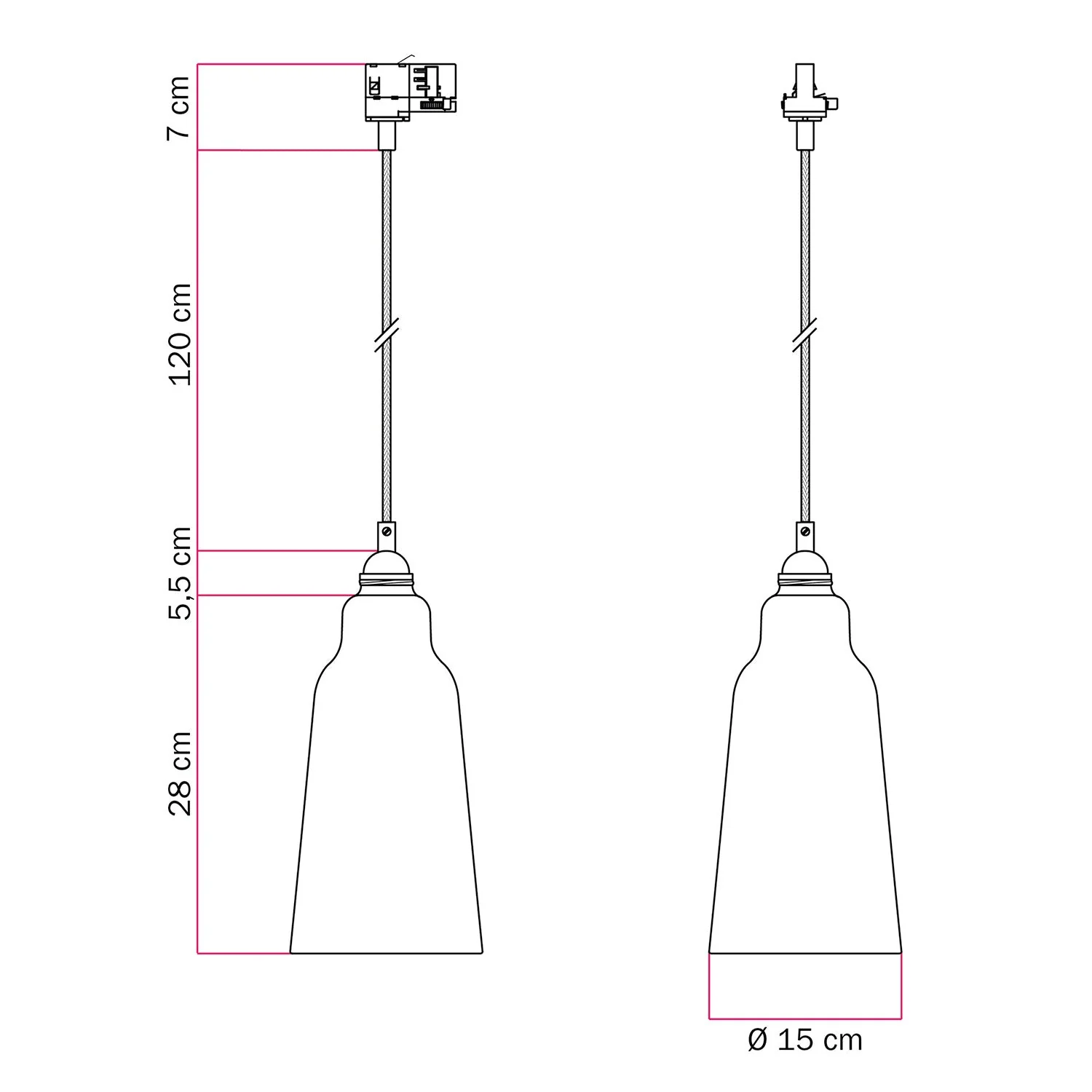 Pendelleuchte mit Flaschenlampenschirm und Adapter für Schienensystem - Gestreiftes Korallenrot - Image 6