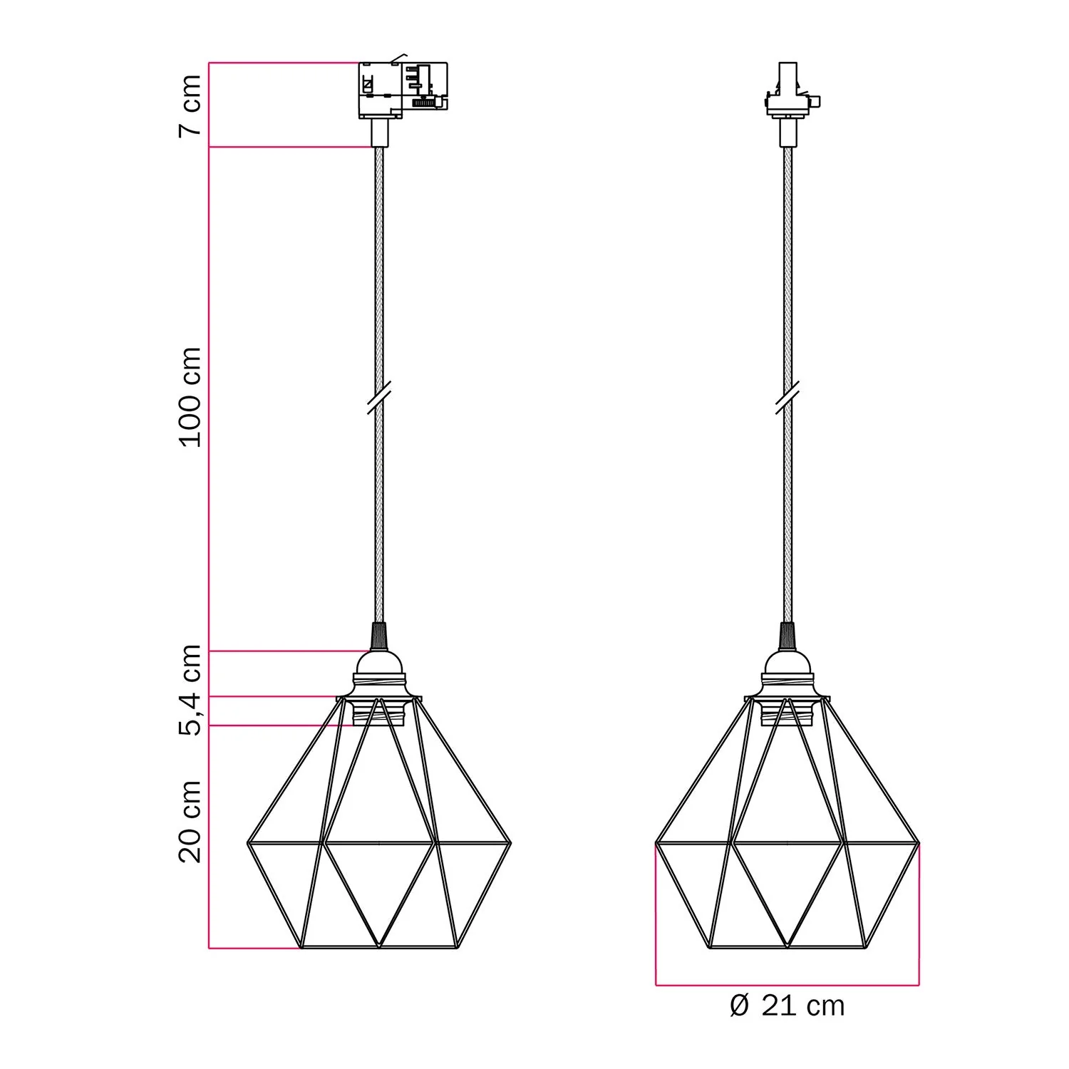 Pendelleuchte mit Diamond-Drahtgitter-Lampenschirm für Schienensysteme – Weiß - Image 6