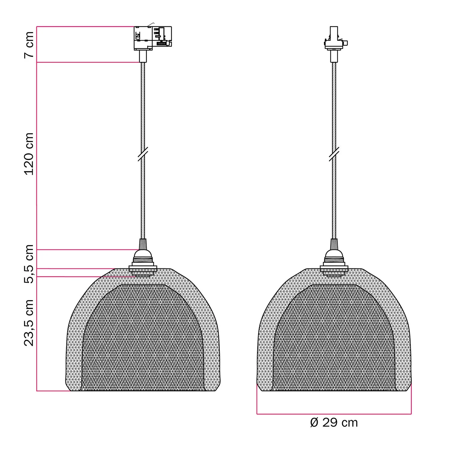 Pendelleuchte mit Ghostbell XL Gitter-Schirm für Schienensysteme – Schwarz - Image 6