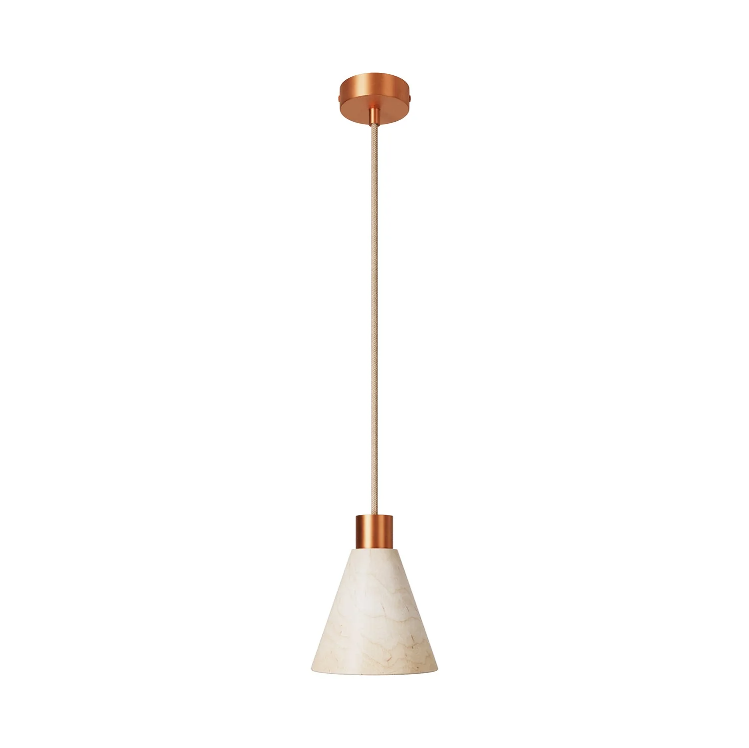 Pendelleuchte mit konischem Lampenschirm aus Holz – Satin-Kupfer