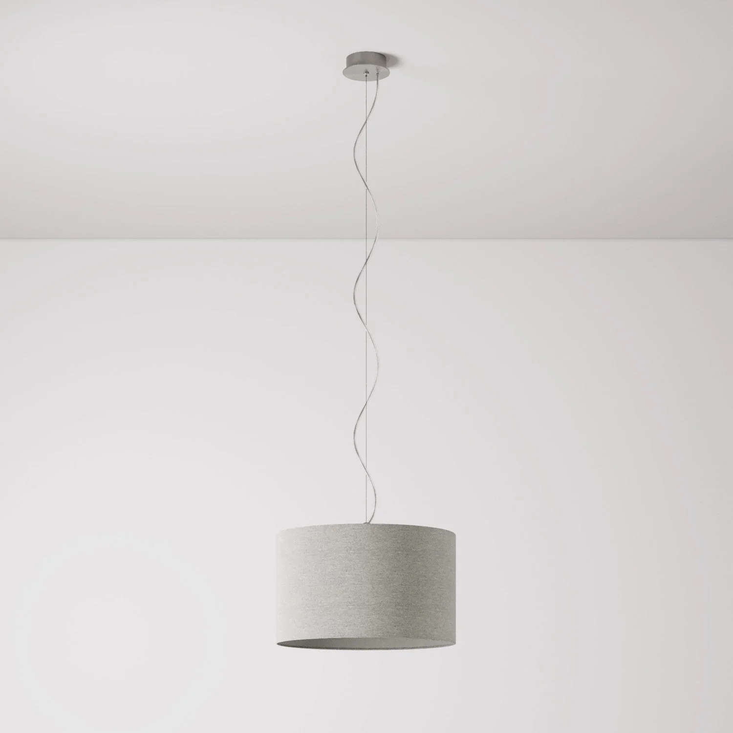 Pendelleuchte mit Zylinder-Lampenschirm aus Stoff Small – Made in Italy – Hellgraue Wolle