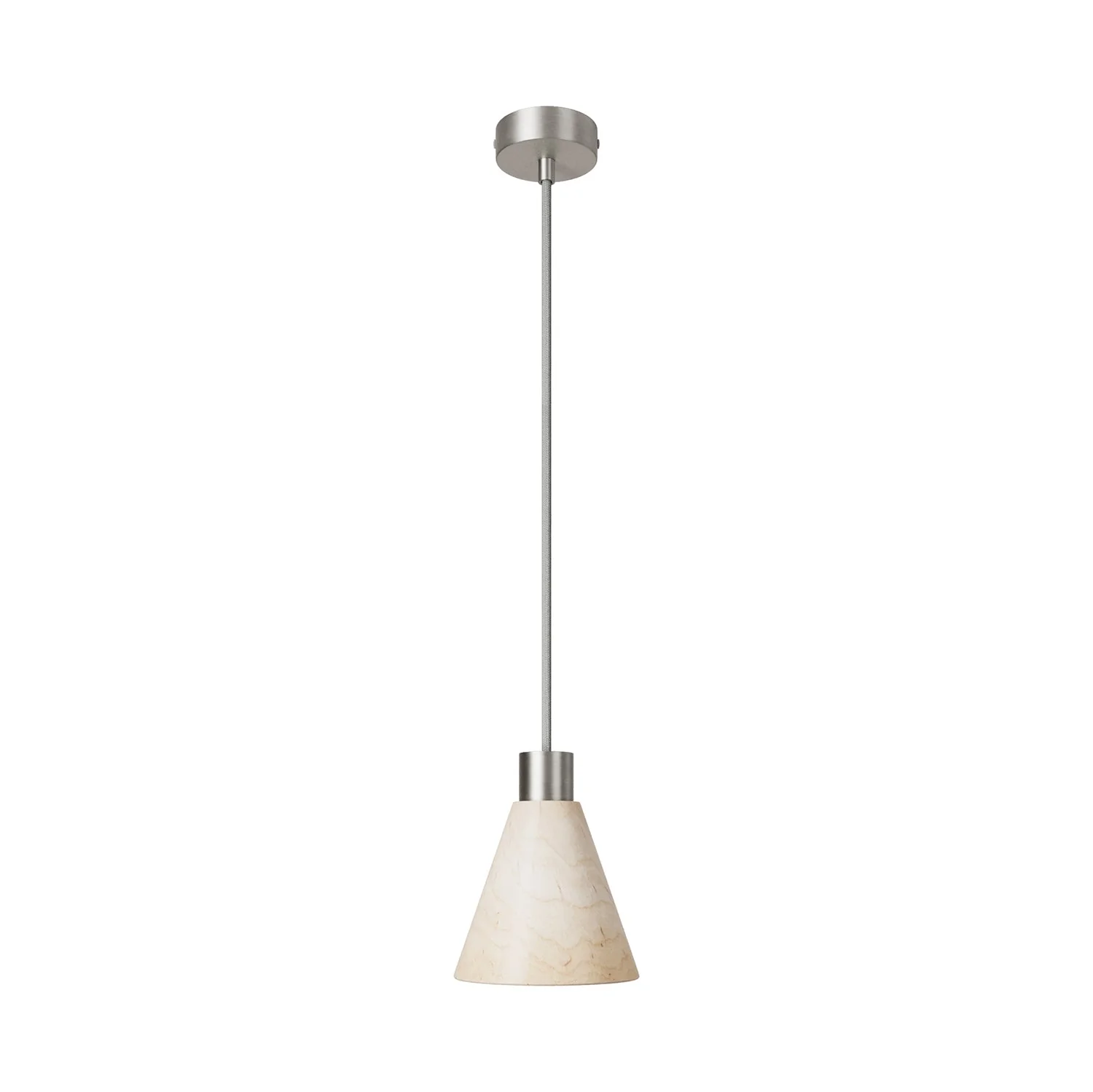 Pendelleuchte mit konischem Holzschirm – Satin-Titangelb