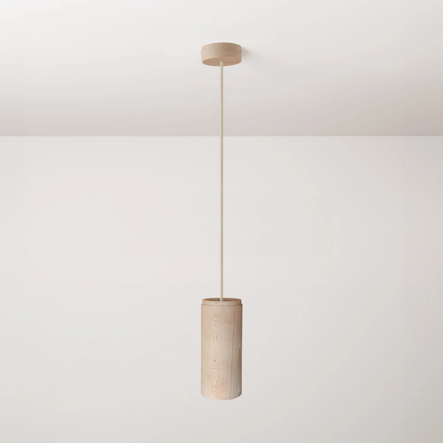 Pendelleuchte mit Holz-Lampenschirm für Tub-E27 Spot