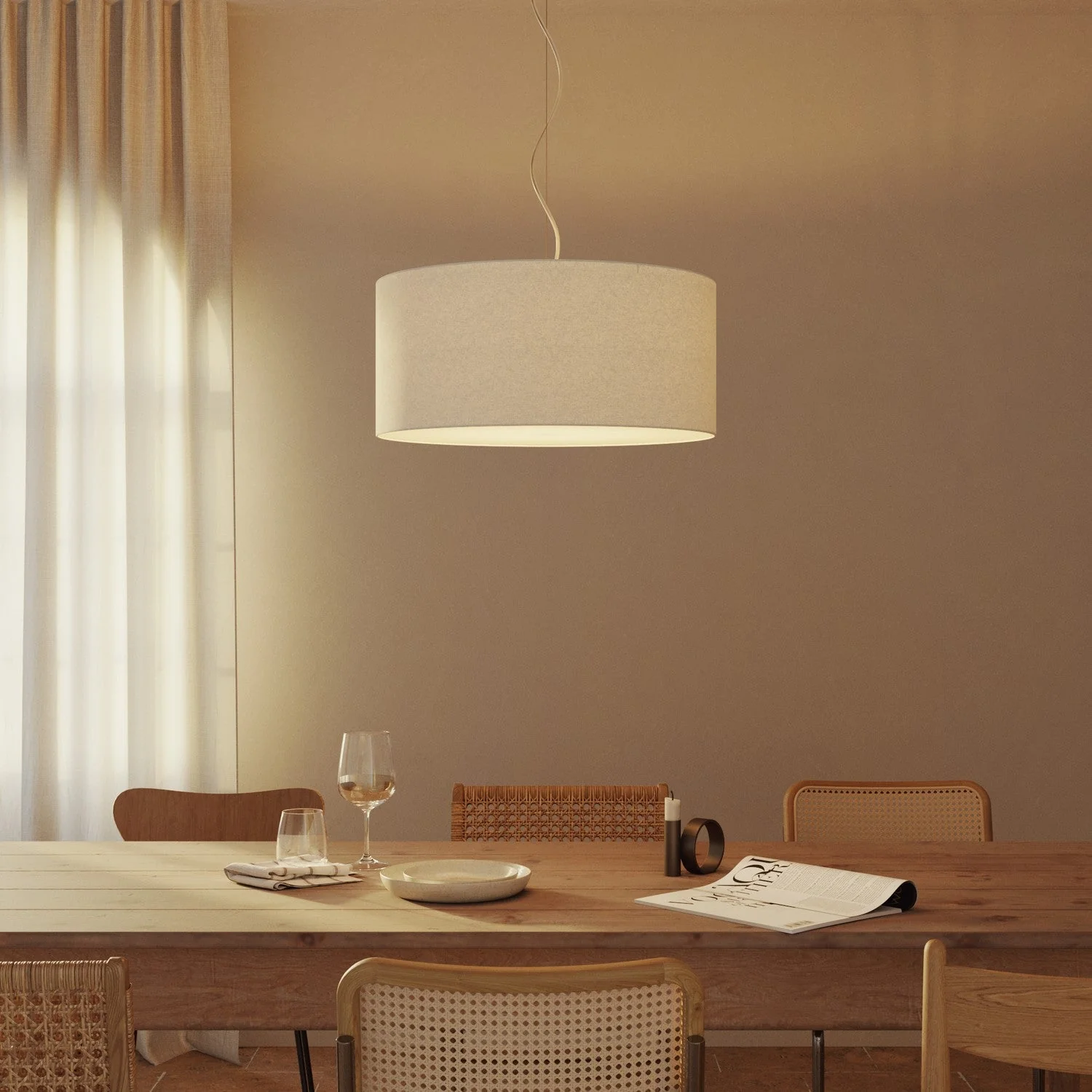Pendelleuchte mit großem Zylinderschirm aus Stoff – Made in Italy – Sandwolle - Image 8