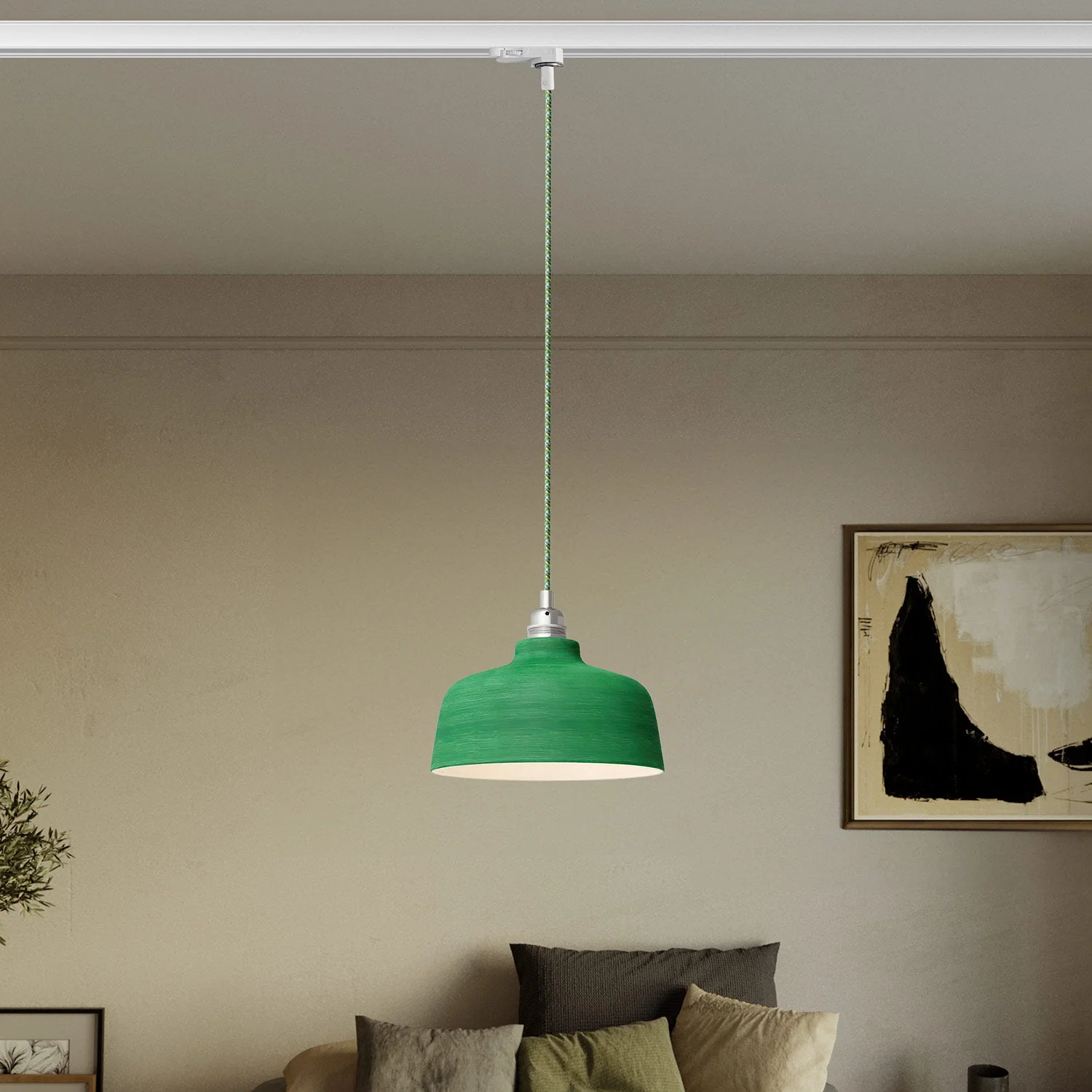 Pendelleuchte mit Coppa-Lampenschirm und Adapter für Schienensystem – Evergreen gestreift - Image 2