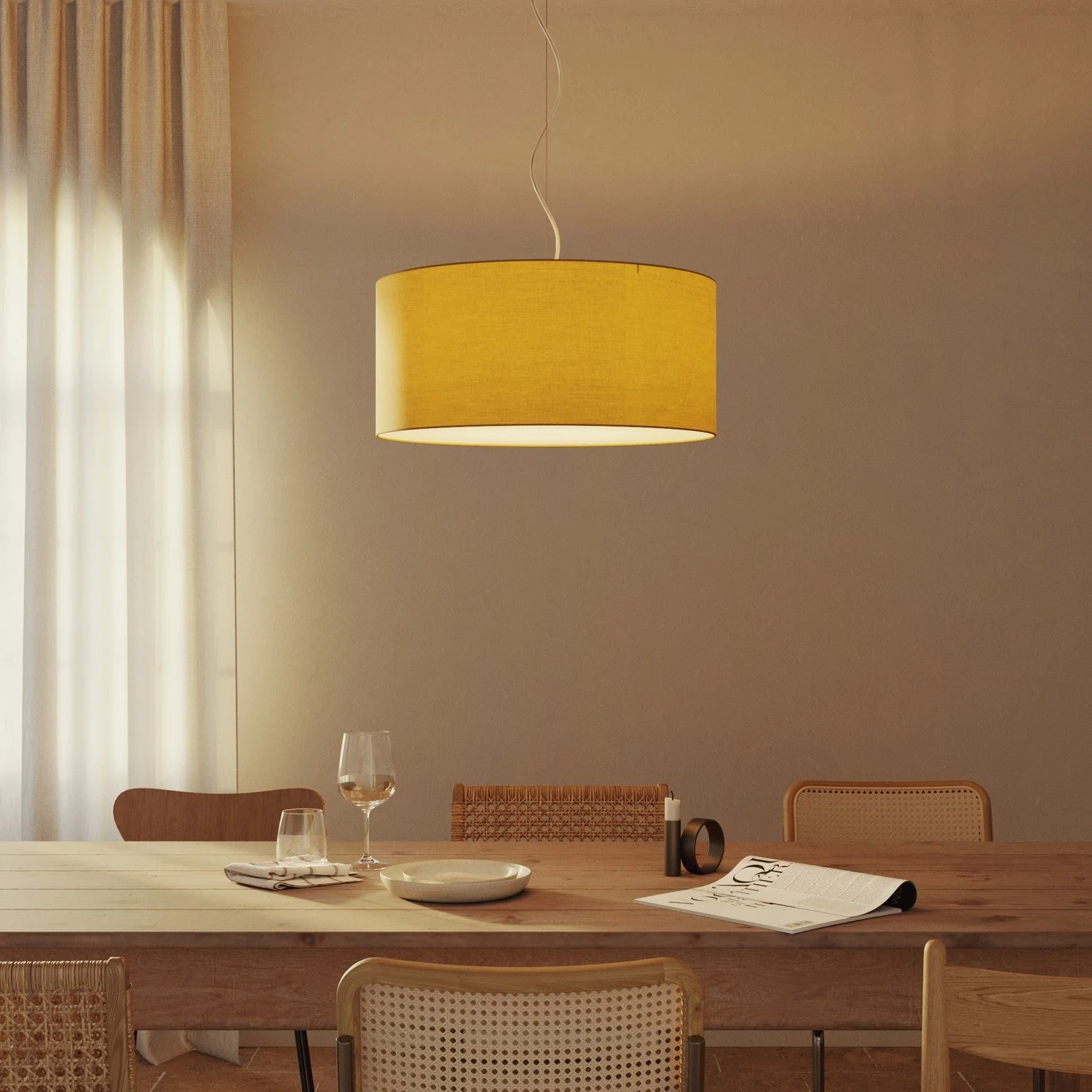 Pendelleuchte mit großem Zylinderschirm aus Stoff – Made in Italy – Arenal Gold - Image 8
