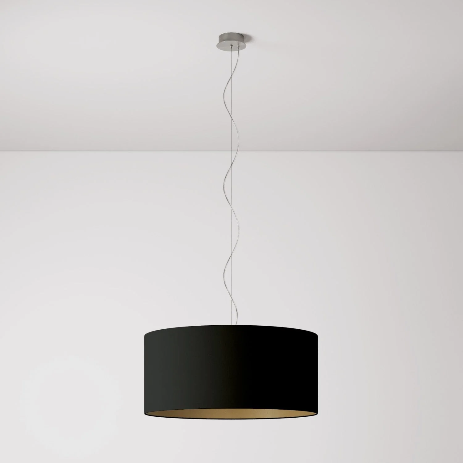 Pendelleuchte mit großem Stoffschirm Cilindro Large – Made in Italy – Schwarz/Gold