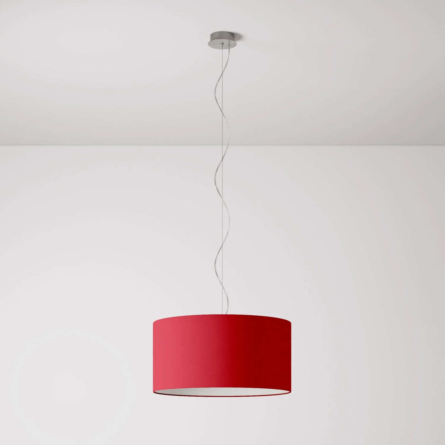 Pendelleuchte mit Lampenschirm aus Stoff Cilindro Medium Teletta Rot – Made in Italy