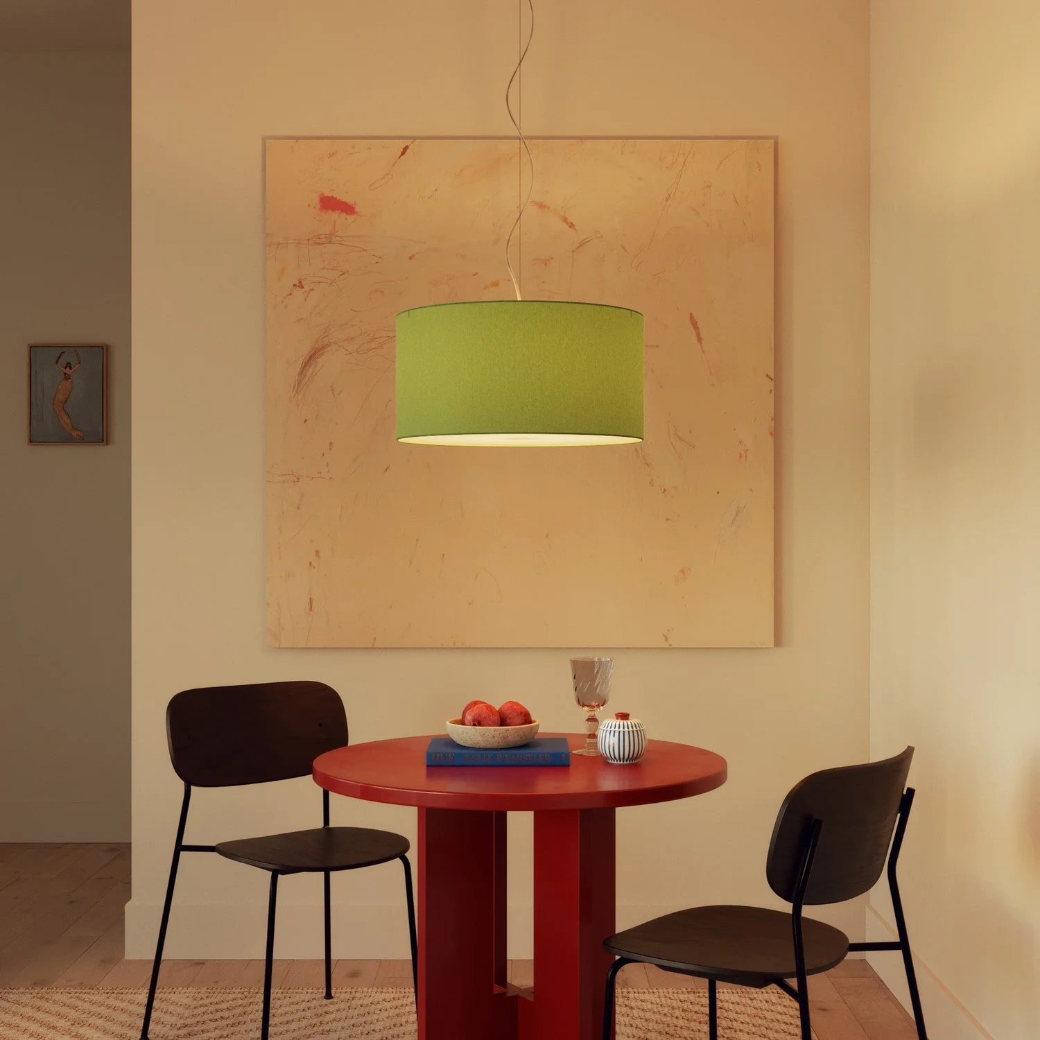 Pendelleuchte mit Stoffschirm Cilindro Medium Cinette pistaziengrün – Made in Italy - Image 2