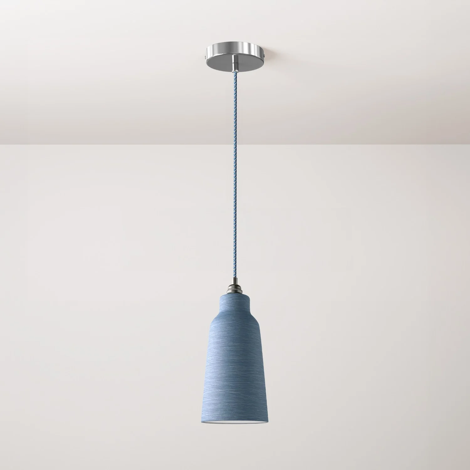 Pendelleuchte komplett mit Textilkabel, Lampenschirm Flasche aus Keramik und Metalldetails – Gestreift Avion