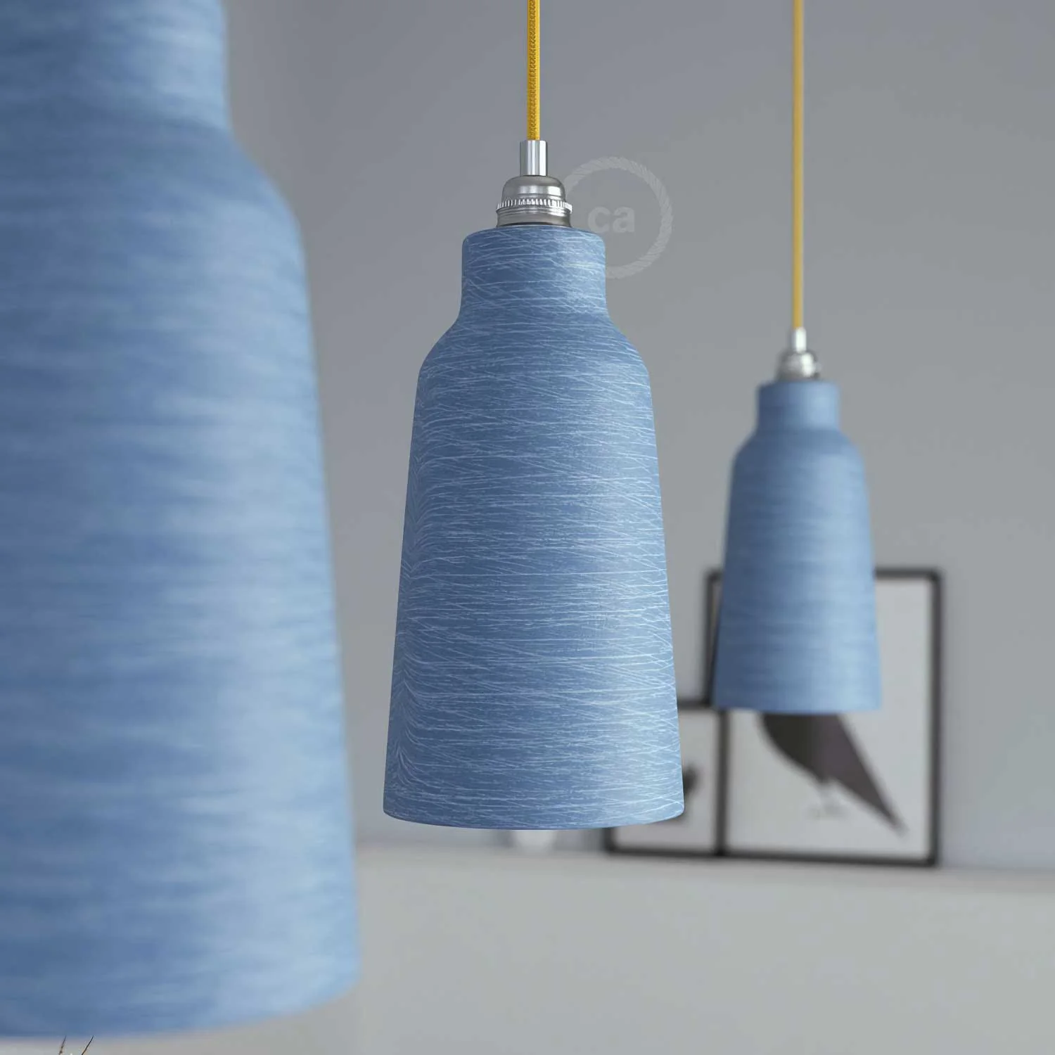 Pendelleuchte komplett mit Textilkabel, Lampenschirm Flasche aus Keramik und Metalldetails – Gestreift Avion - Image 3