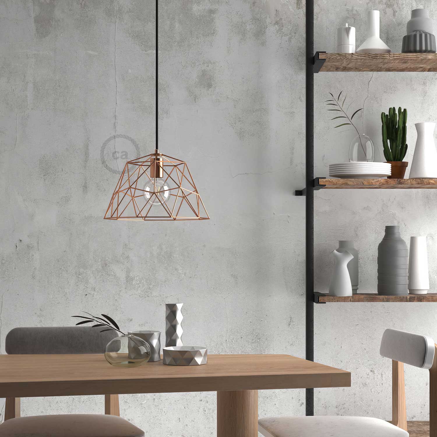 Pendelleuchte mit Textilkabel, Kuppelschirm und Metalldetails – Kupfer - Image 3