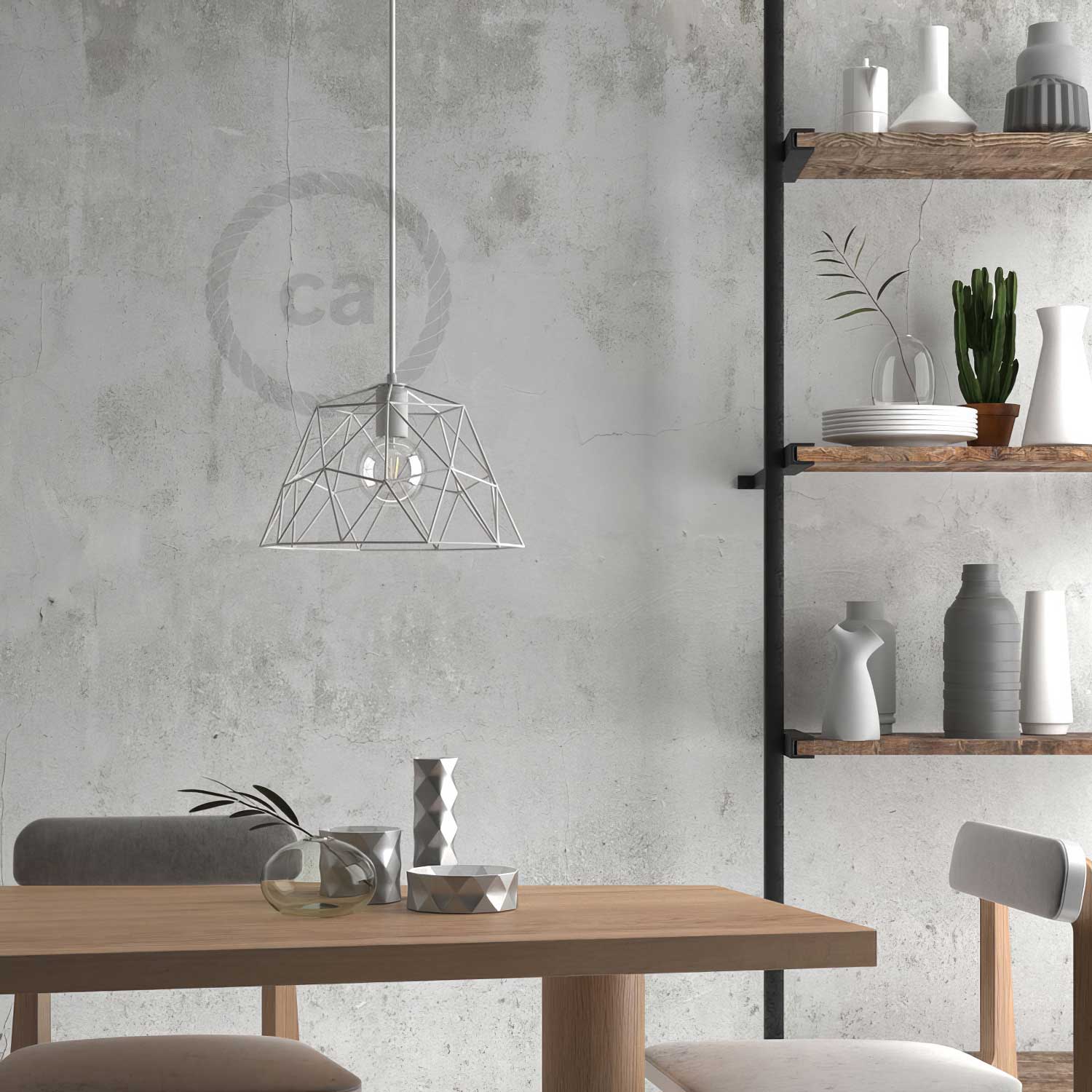 Pendelleuchte mit Textilkabel, gewölbtem Schirm & Metalldetails – Weiß - Image 3