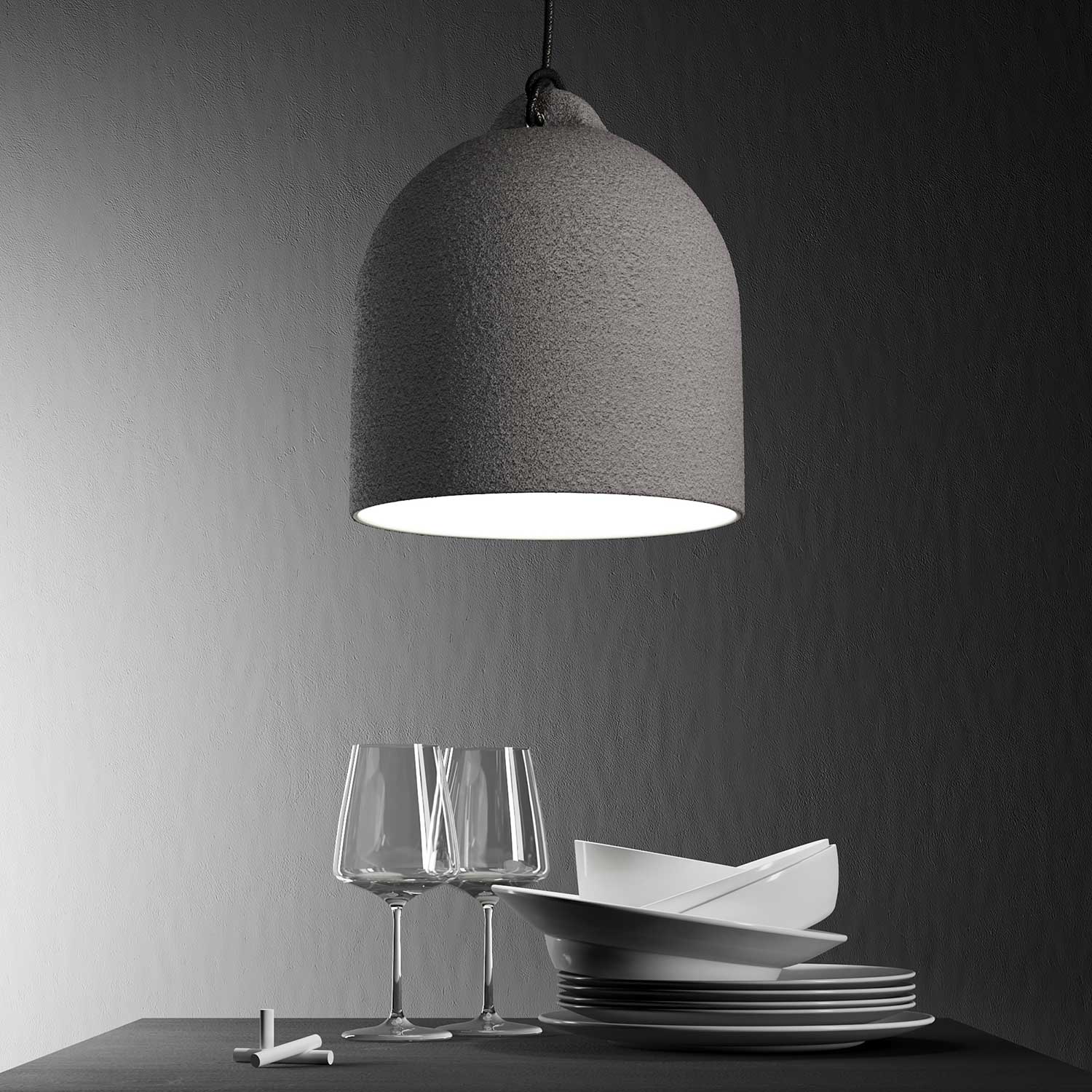 Komplettes Pendelleuchten-Set mit Stoffkabel und Campana M Keramik-Lampenschirm – Beton-Optik - Image 3