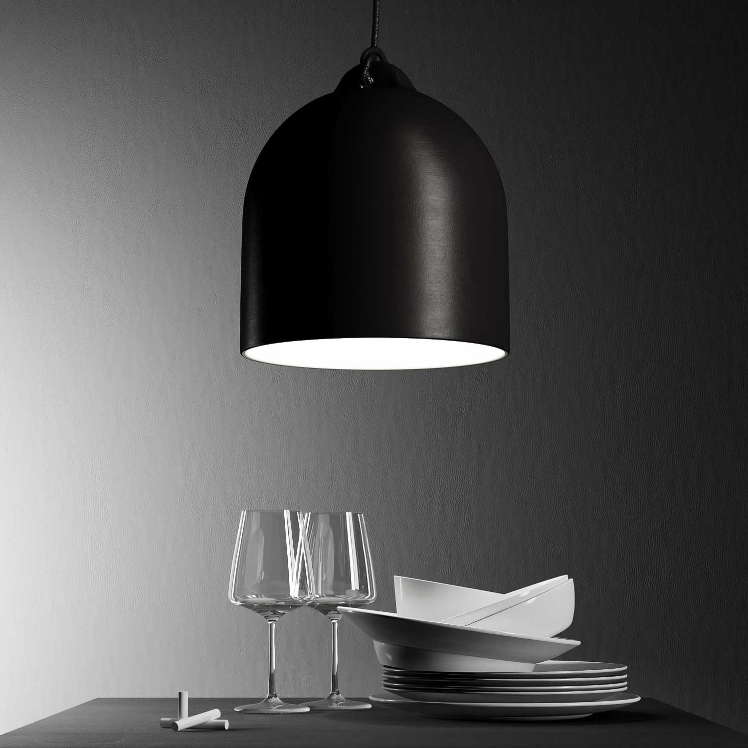 Pendelleuchte mit Textilkabel und Lampenschirm Bell M aus Keramik – Tafeloptik - Image 3