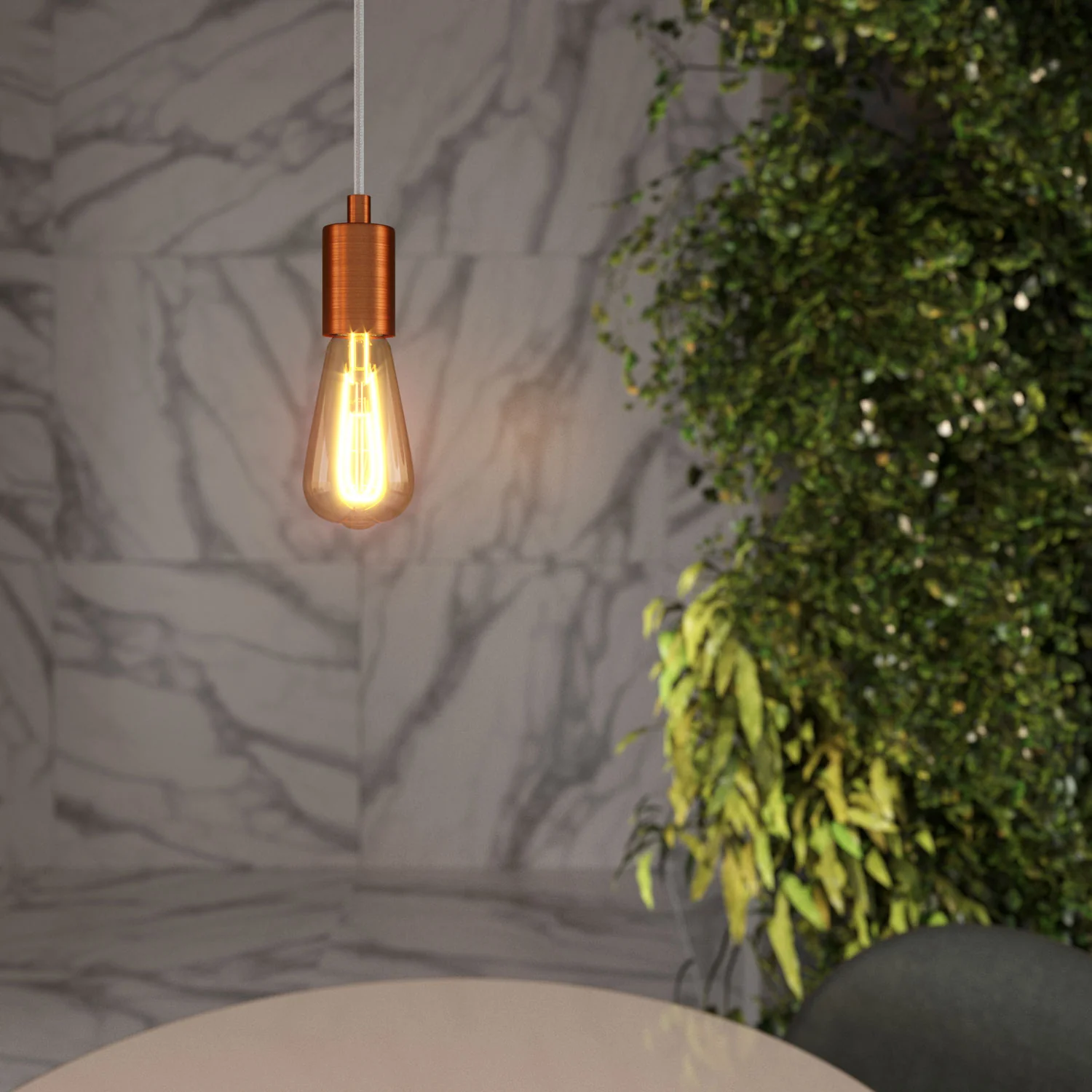 Pendelleuchte mit Textilkabel und satinierten Metalldetails – Gebürstetes Kupfer - Image 2