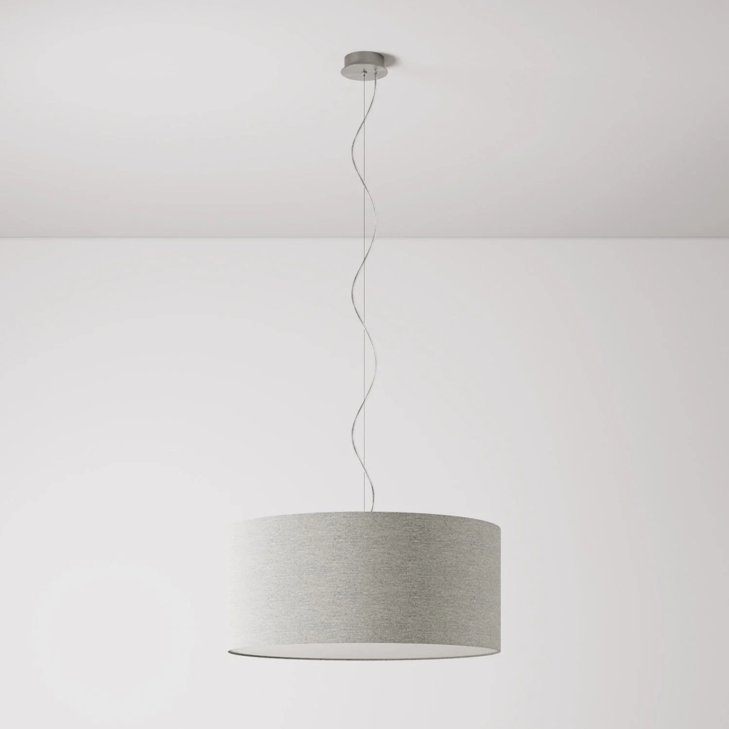 Pendelleuchte mit großem zylindrischem Stoffschirm – Made in Italy – Hellgraue Wolle - Image 7