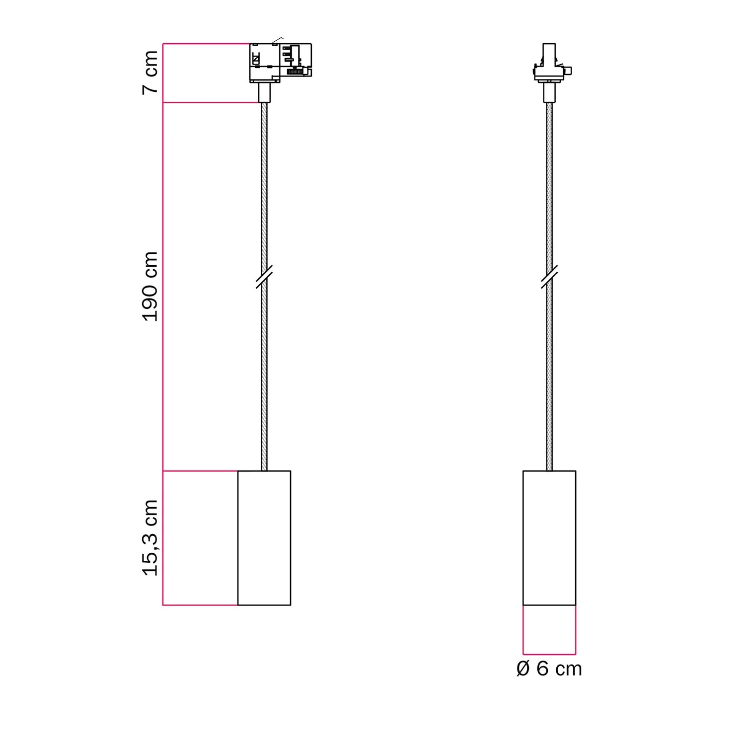 Pendelleuchte mit Tub-E14 Lampenschirm für Schienen – Schwarz - Image 6