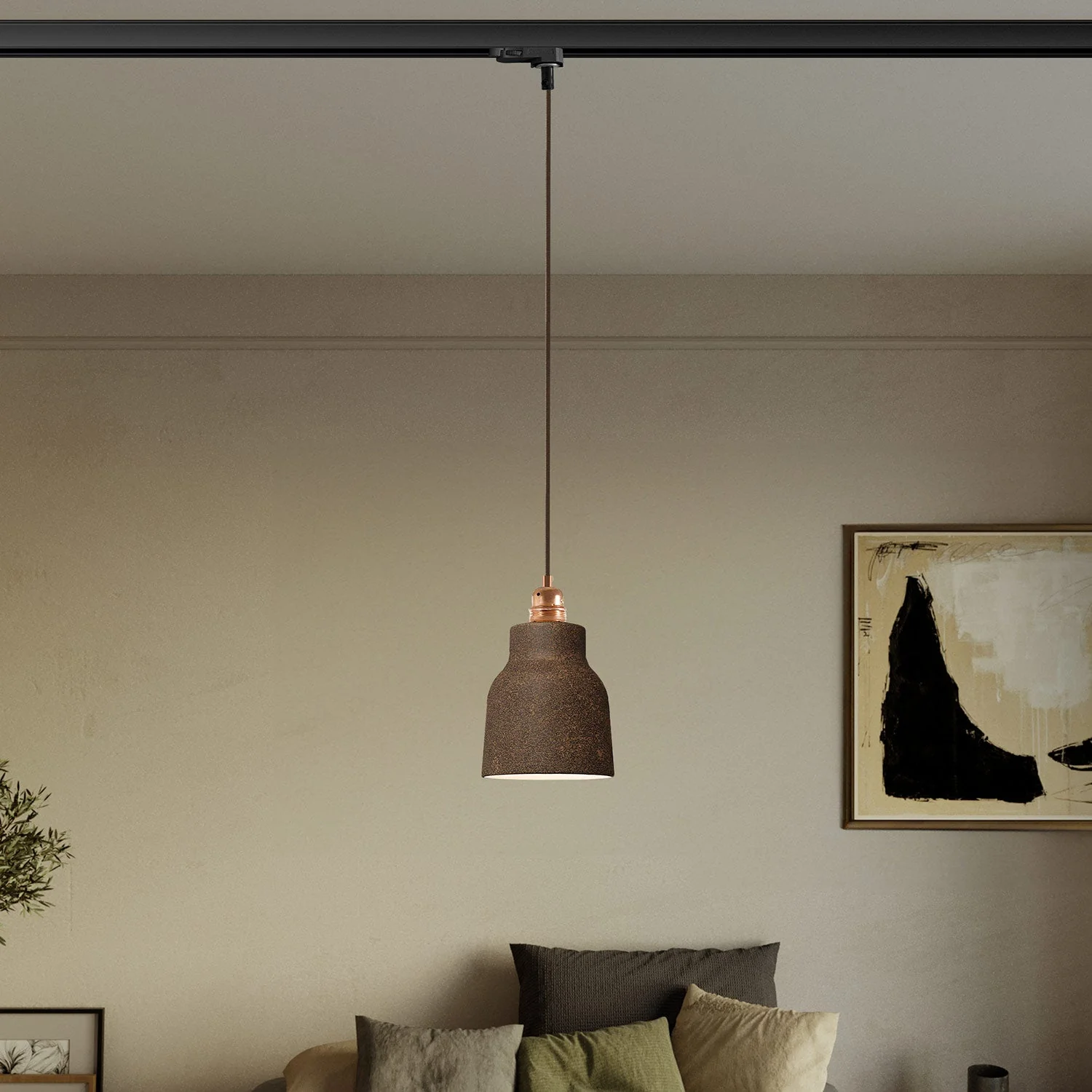 Pendelleuchte mit Vaso-Lampenschirm und Schienenadapter – Corten-Effekt - Image 2